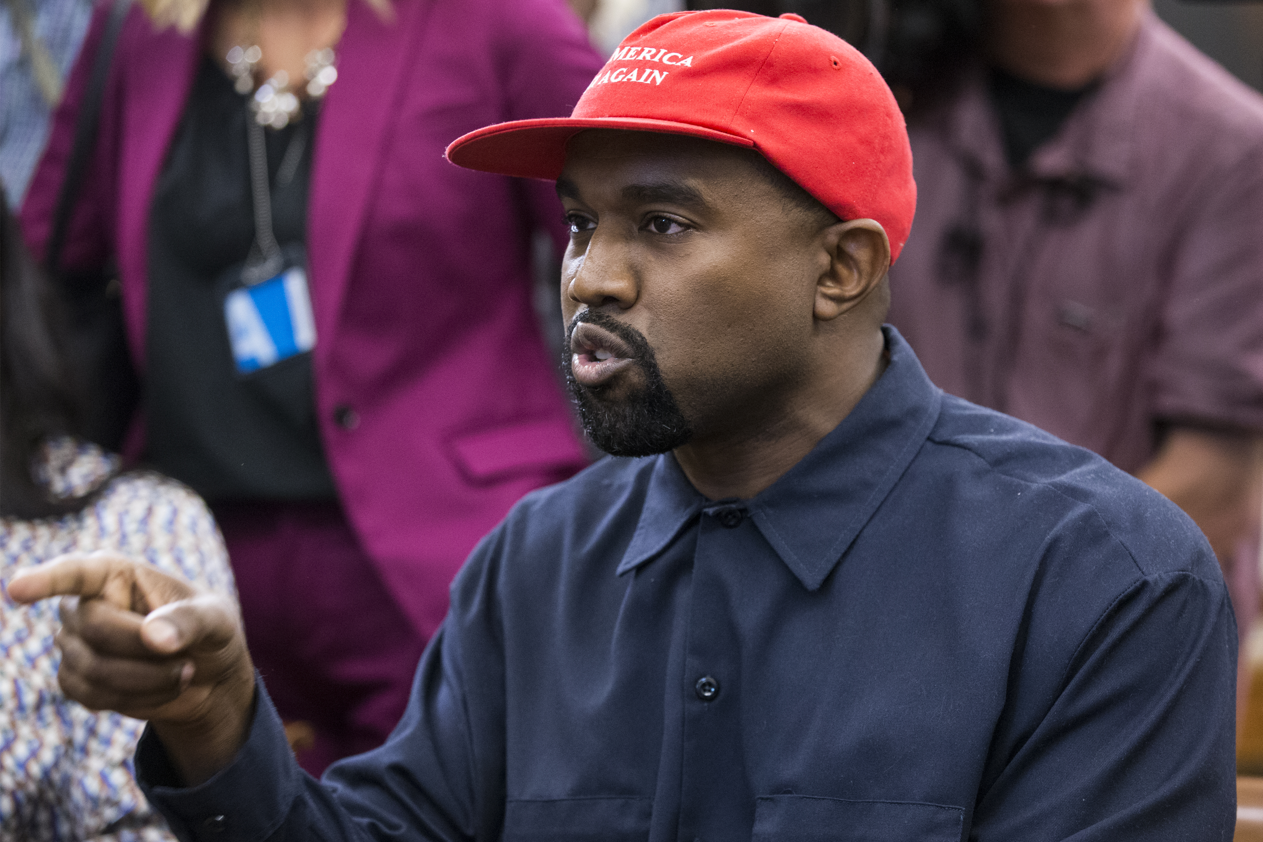US President Donald J. Trump meets with US entertainer Kanye West and retired football player Jim Brown