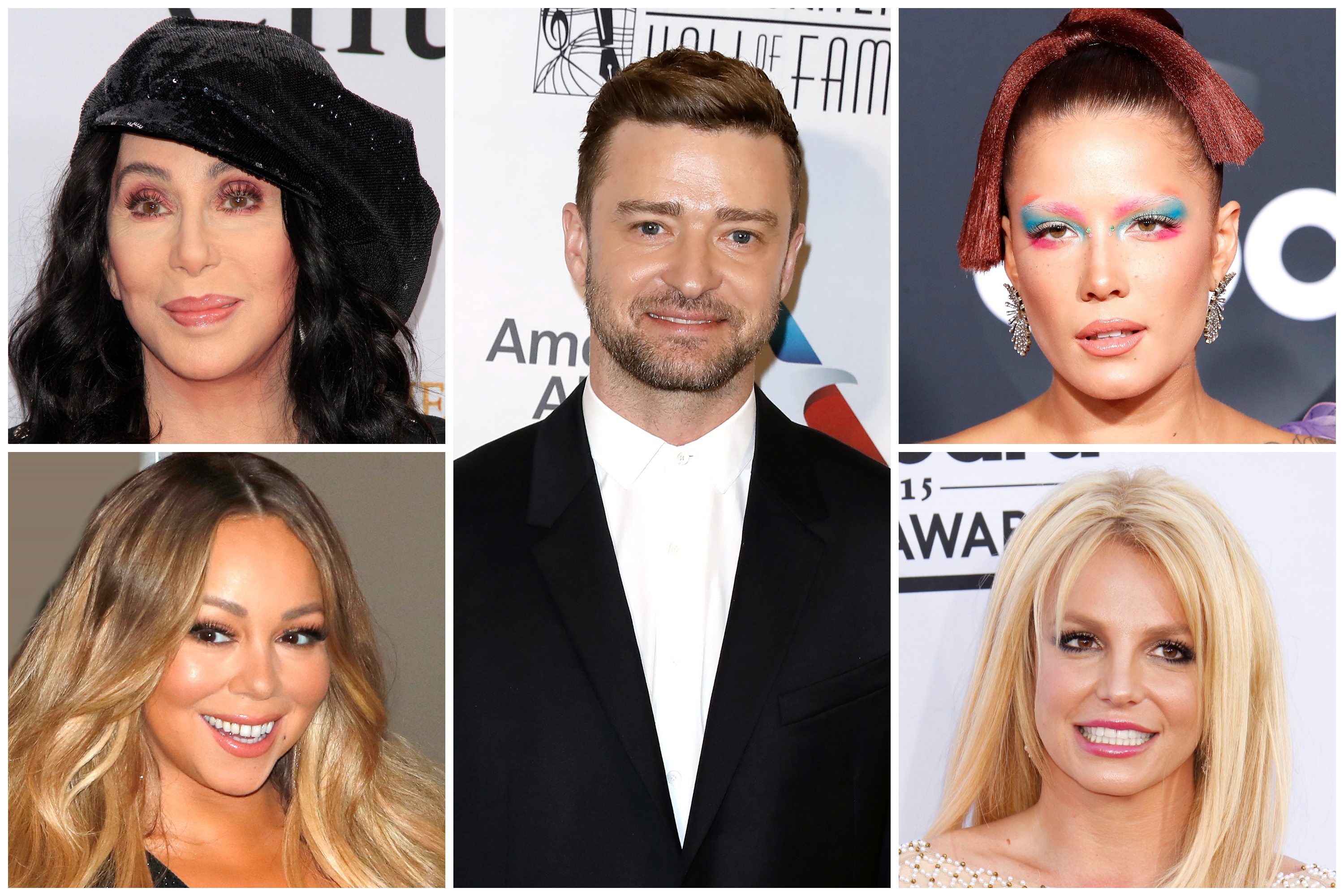 Šer, Cher, Maraja Keri, Mariah Carey, Džastin Timberlejk, Justin Timberlake, Holsi, Holsey, Britni Spirs, Britney Spears, kombo Foto: EPA-EFE/NINA PROMMER/PETER FOLEY/EPA/JIMMY MORRIS