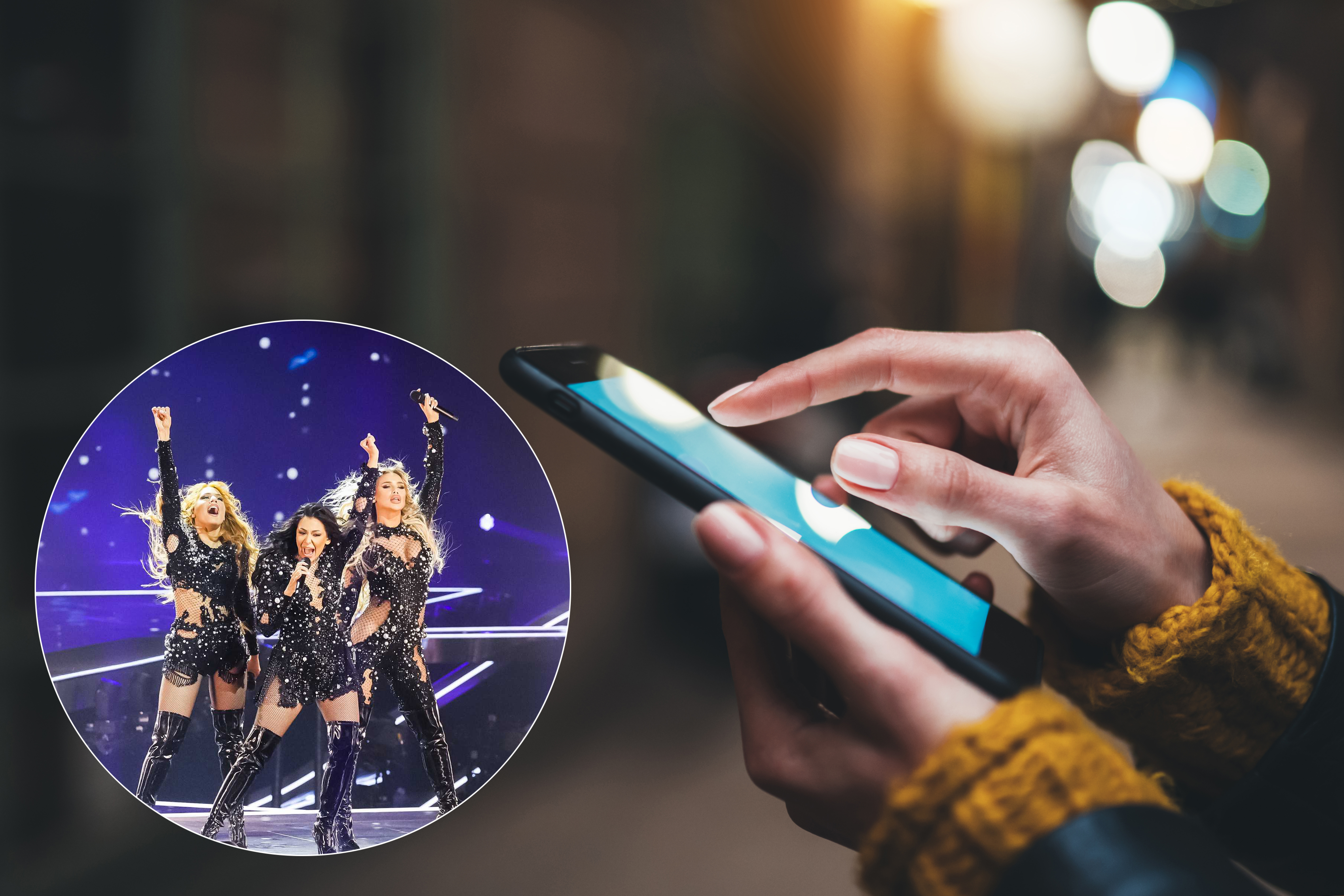 point finger on screen mobile phone closeup, person texting text message, hipster touch blue screen on smartphone light night city, girls using in hands cellphone close up, online internet