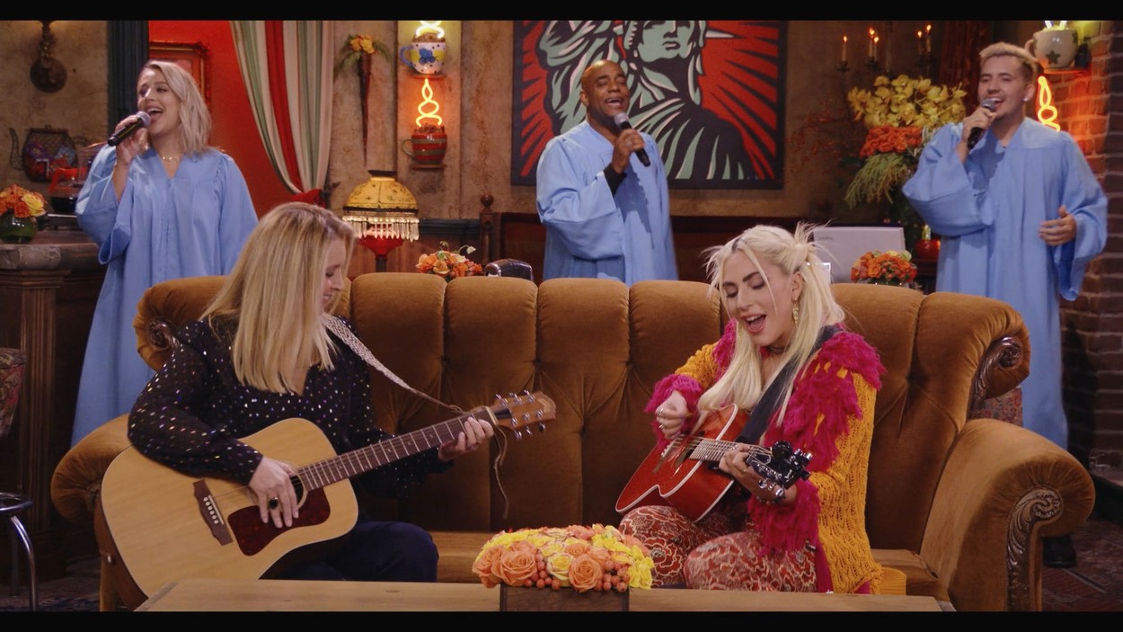 LADY GAGA joins Lisa Kudrow to sing 'Smelly Cat' on the HBO MAX special 'Friends: The Reunion.'