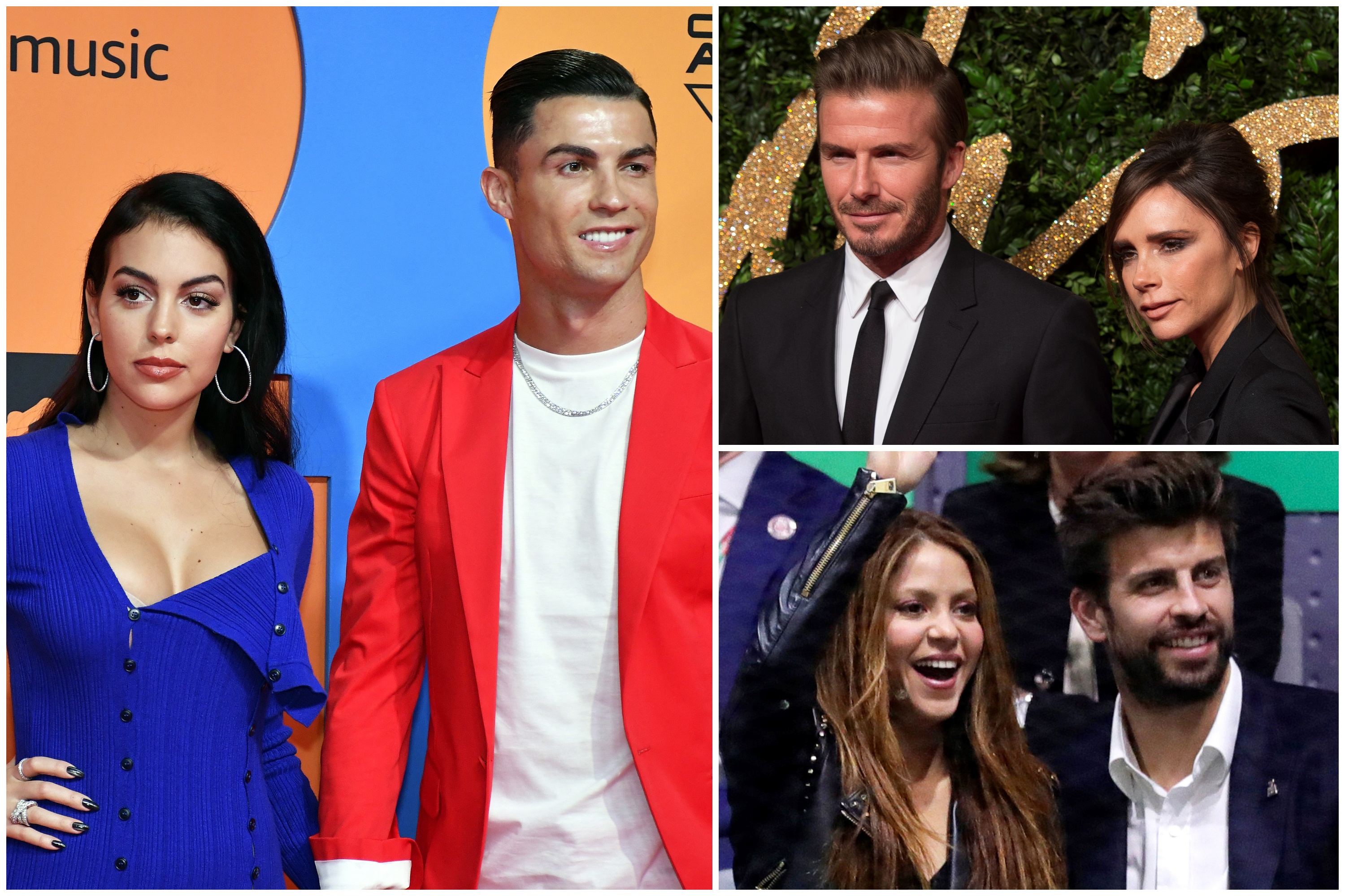 Žene fudbalera, kombo, Georgina Rodrigez, Kristijano Ronaldo, Viktorija Bekam, Dejvid Bekam, Šakira, Žerar Pike Foto: EPA-EFE/RAUL CARO CADENAS/WILL OLIVER/JUANJO MARTIN