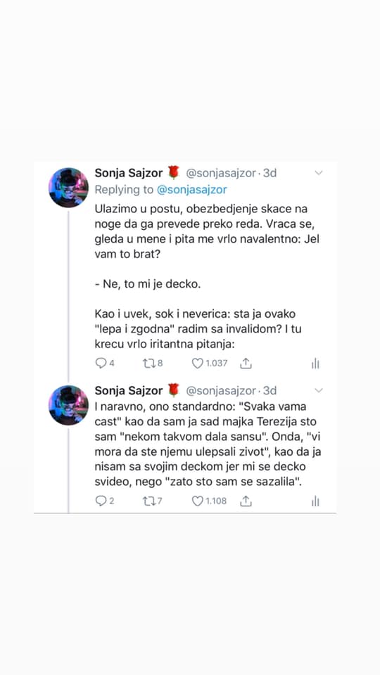 Tvit Sonje Sajzor; Foto: Printscreen