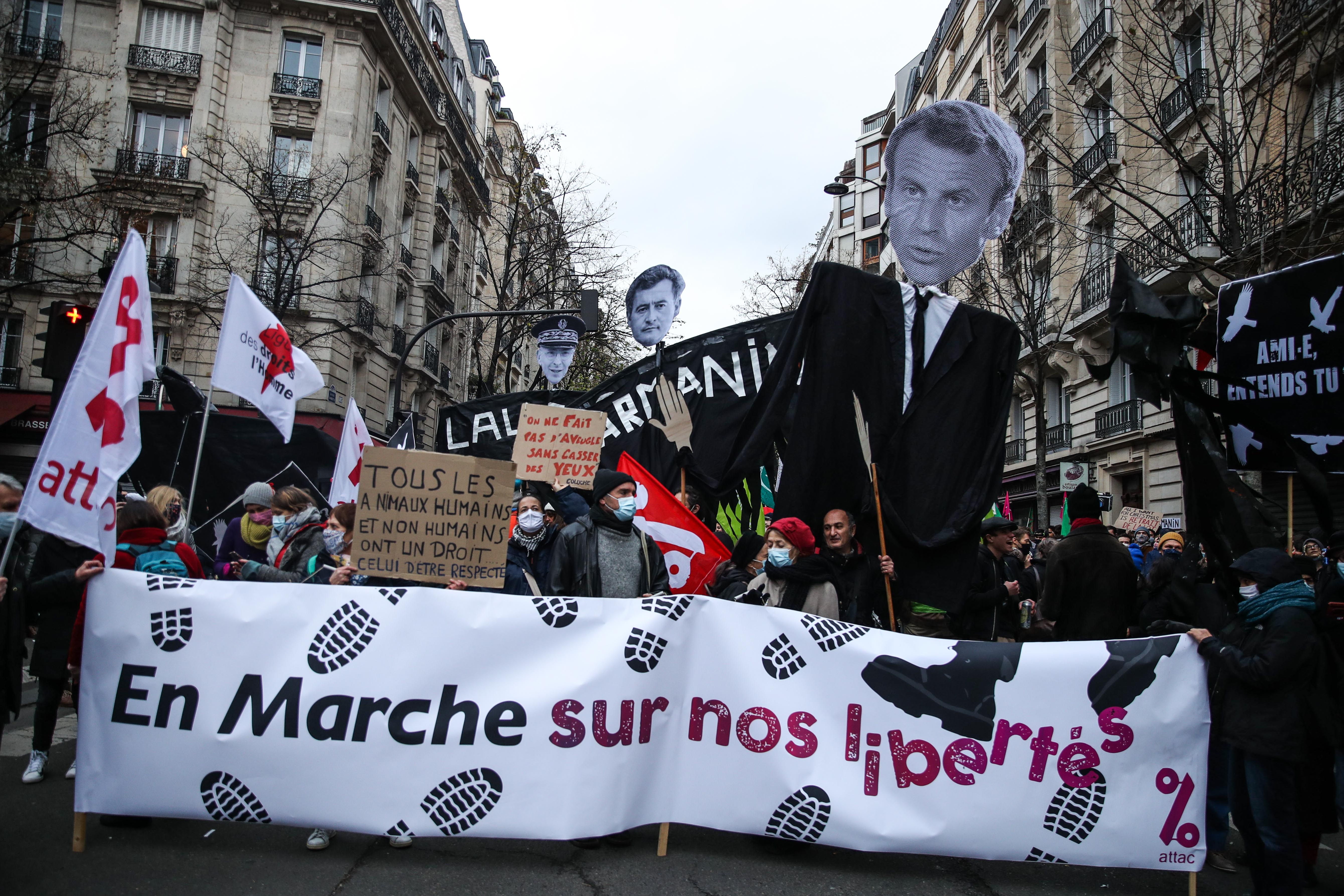Protest against global security law in Paris