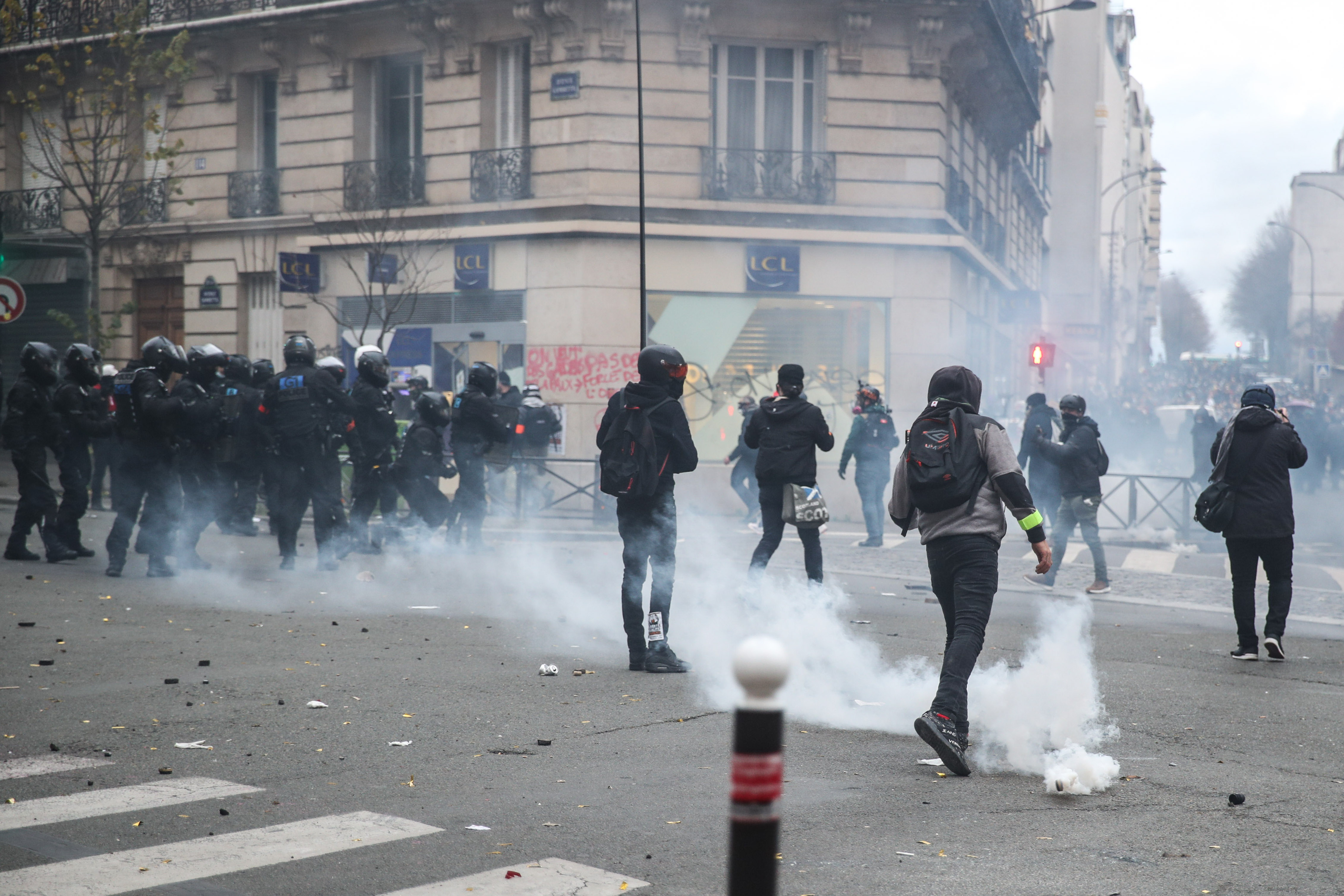 Protest against global security law in Paris