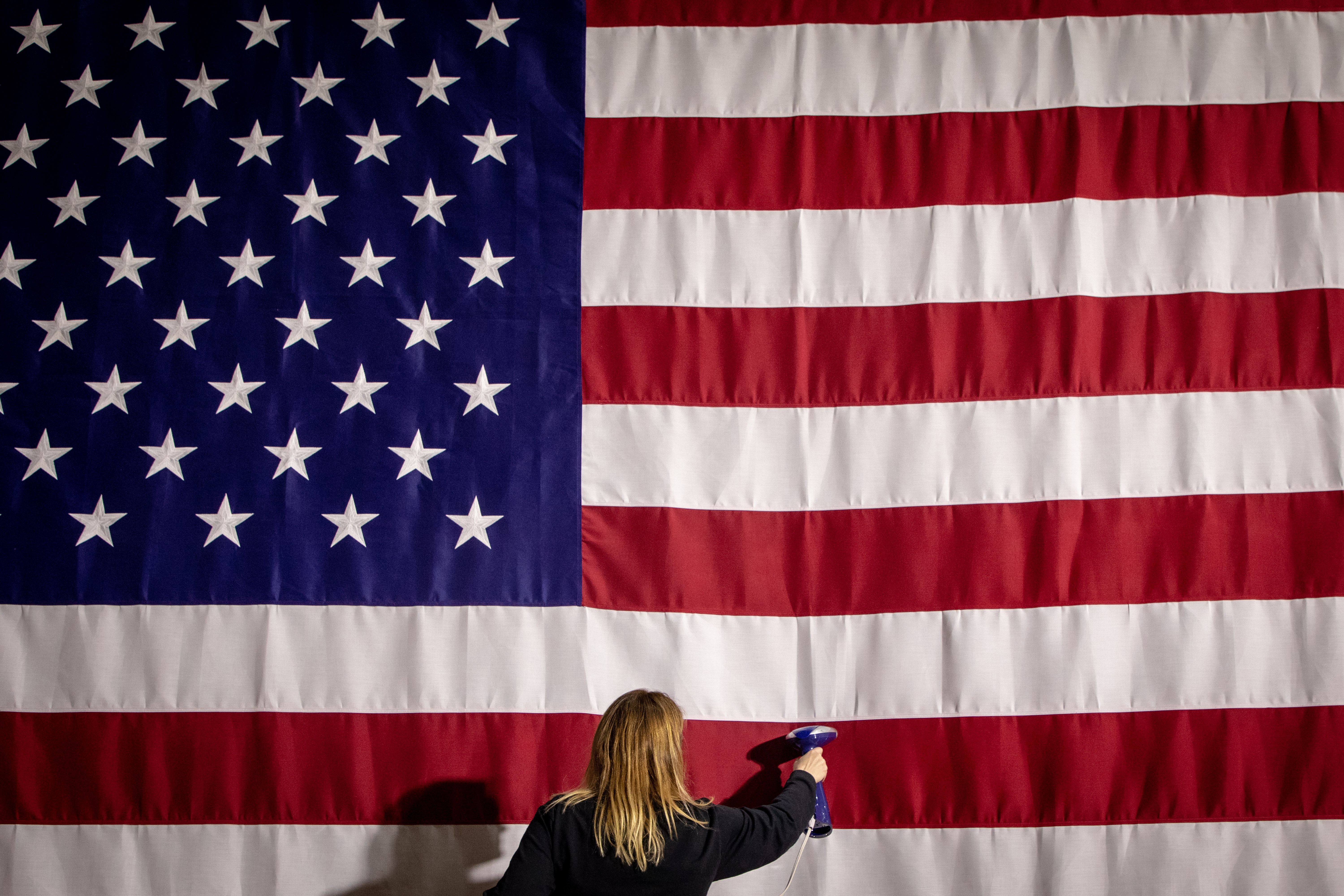 Set up for Iowa caucus night in Des Moines, Iowa