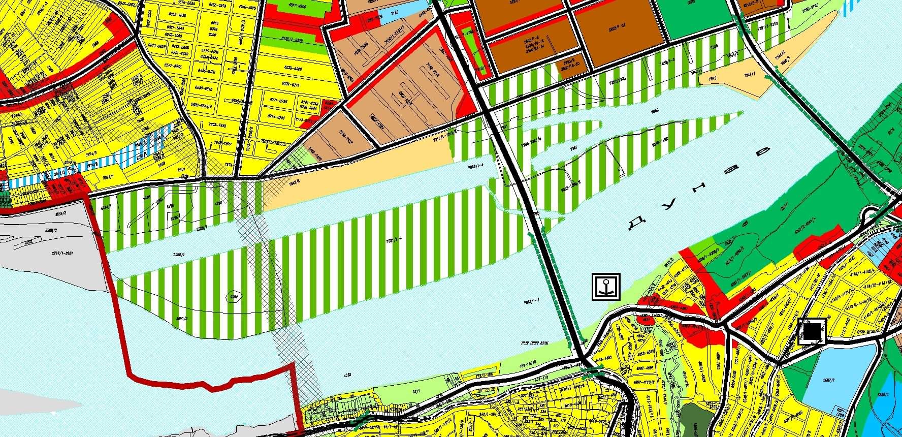 Novi Sad, Foto sadasnjeg GUP (generalni urbanisticki plan) i foto izmenjenog za potrebe NS na vodi.