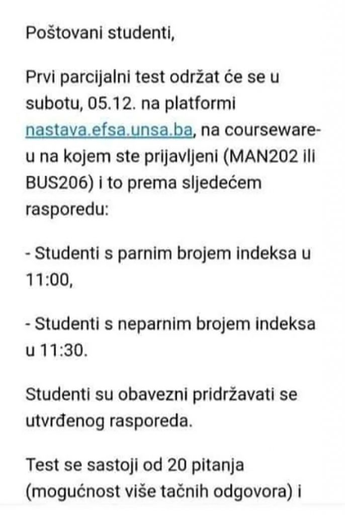Sarajevo, Ekonomski fakultet, paran i neparan broj, izračunavanje, paran i neparan broj indeksa Foto: Printscreen