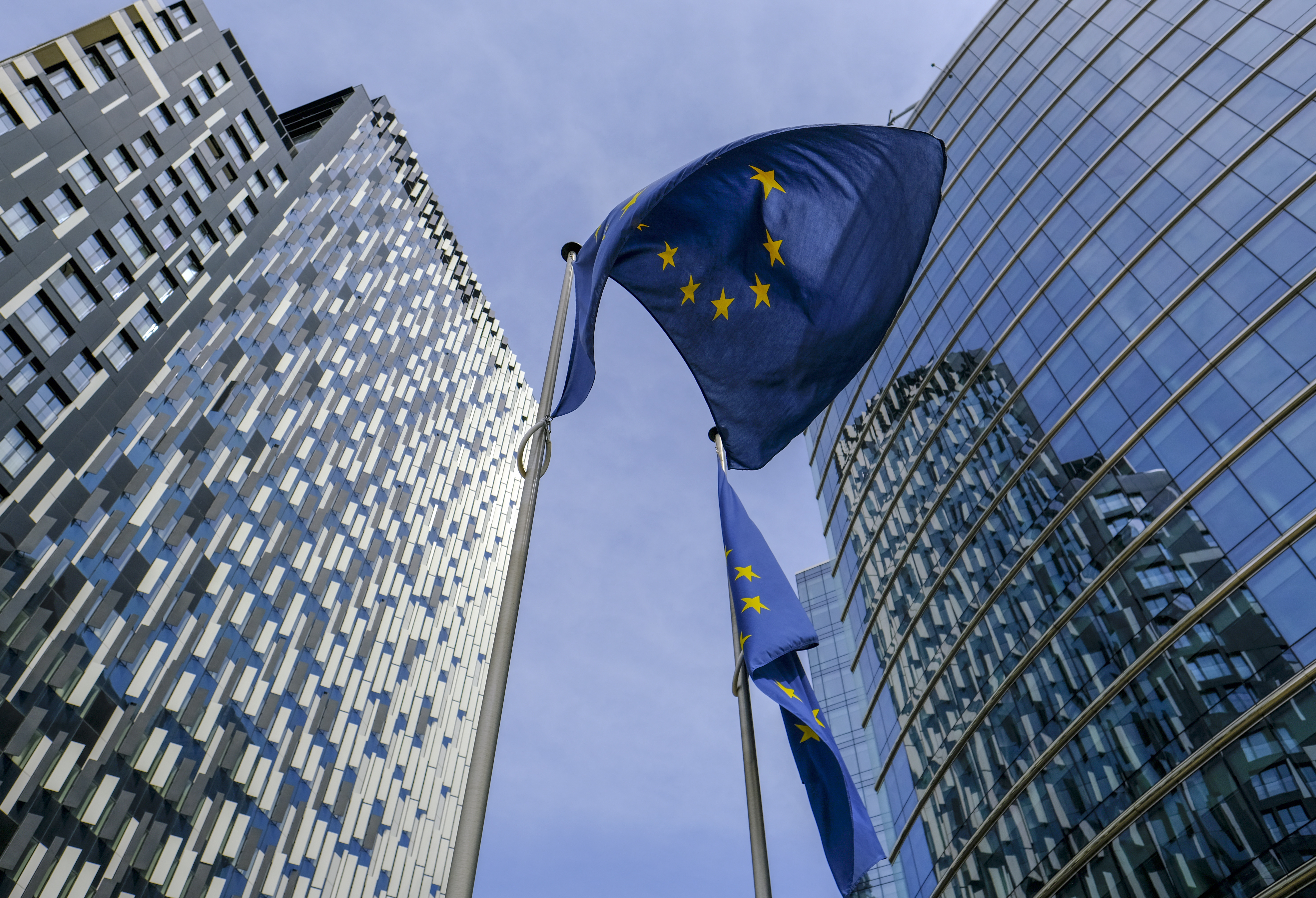 epa08480594 European Council  headquarters (R) and a new appartement building in the European district in Brussels, Belgium, 12 June 2020.  EPA-EFE/OLIVIER HOSLET