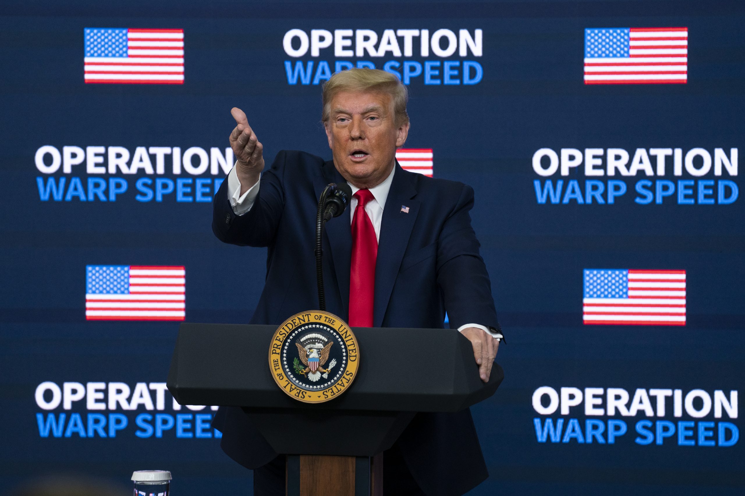 President Donald Trump speaks during an "Operation Warp Speed Vaccine Summit" on the White House complex, Tuesday, Dec. 8, 2020, in Washington. (AP Photo/Evan Vucci)