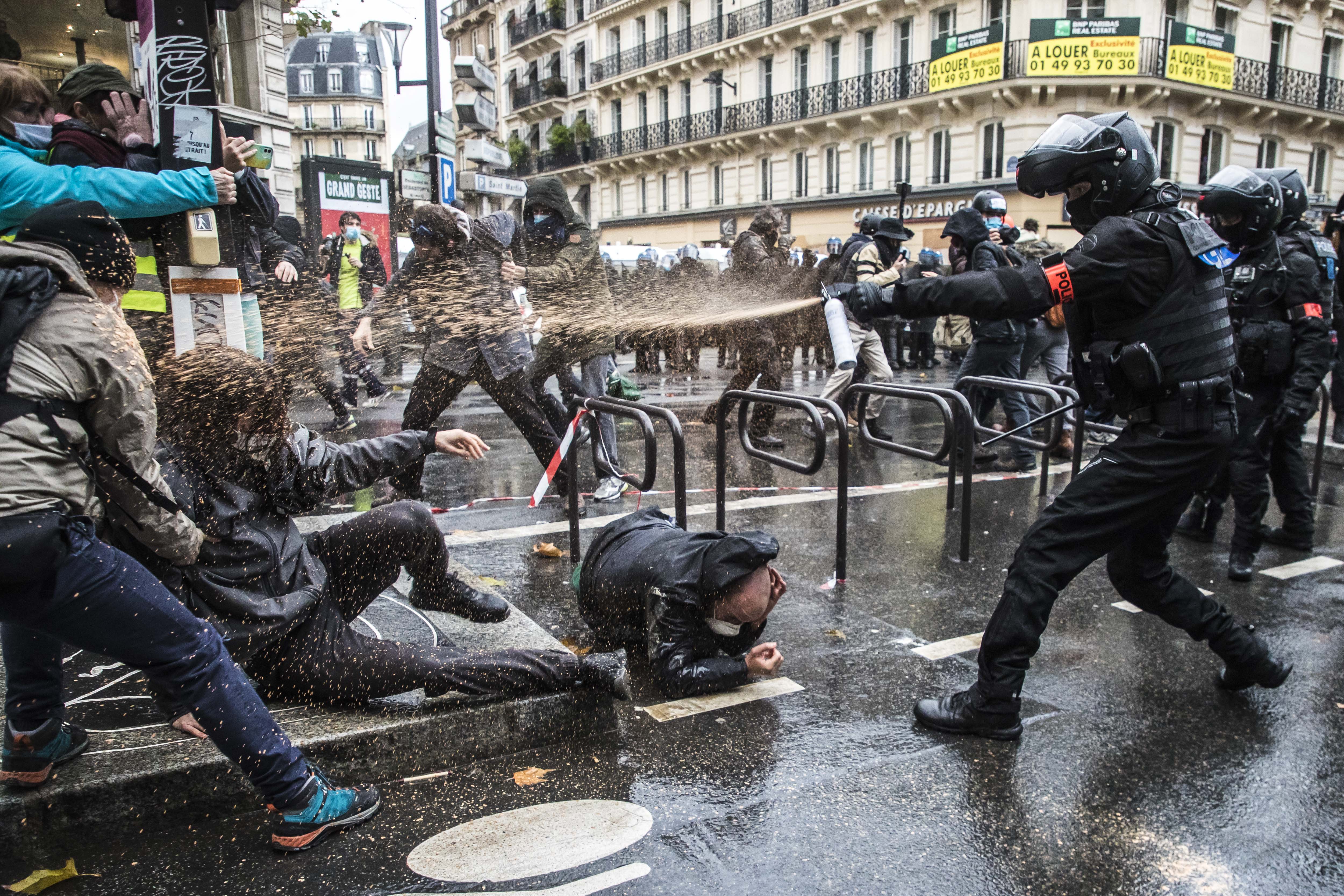 Protest against global security law in Paris