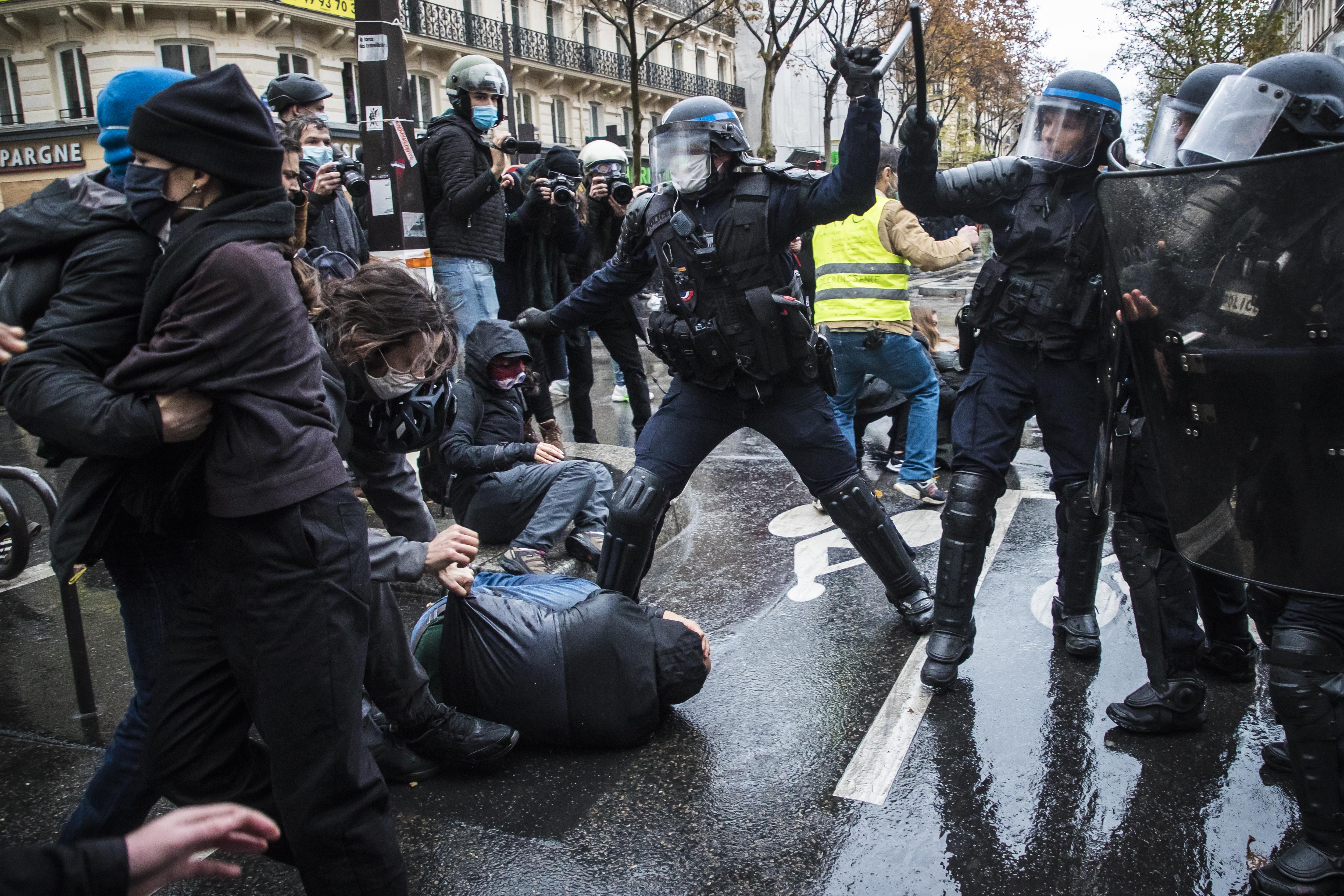 Protest against global security law in Paris
