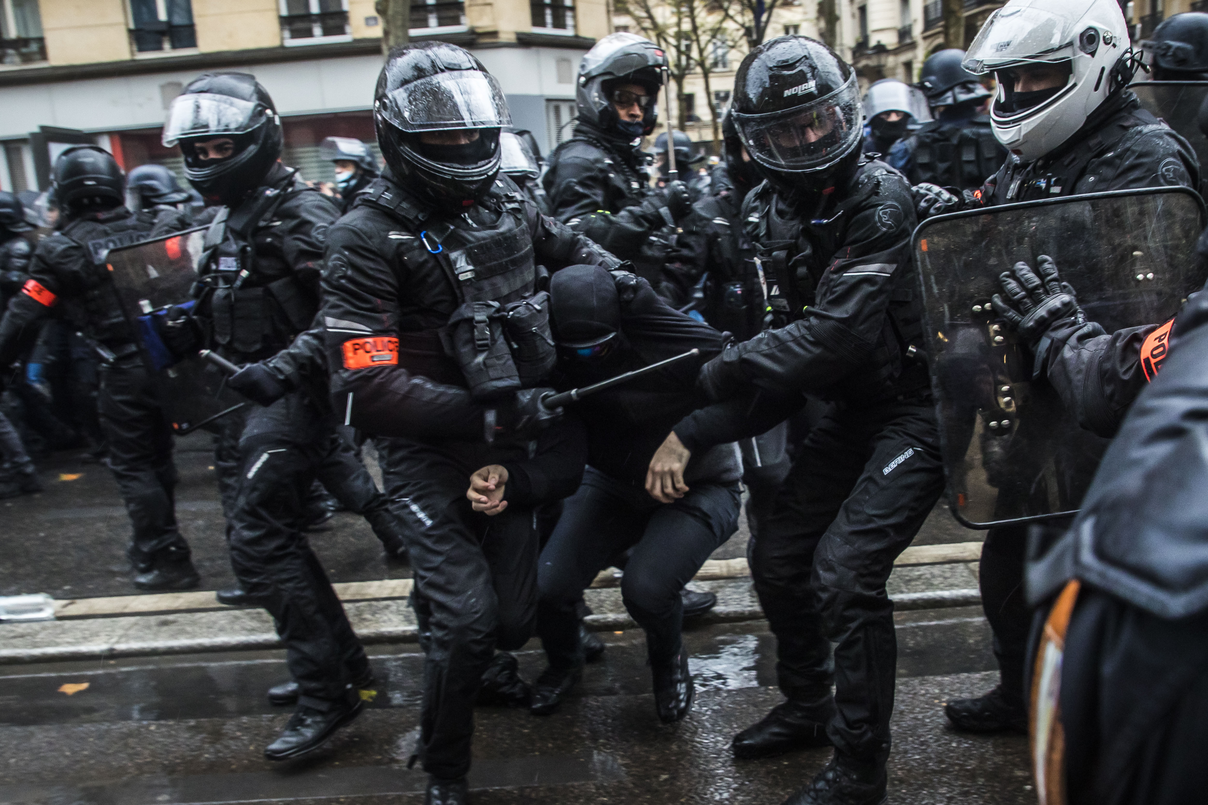 Protest against global security law in Paris