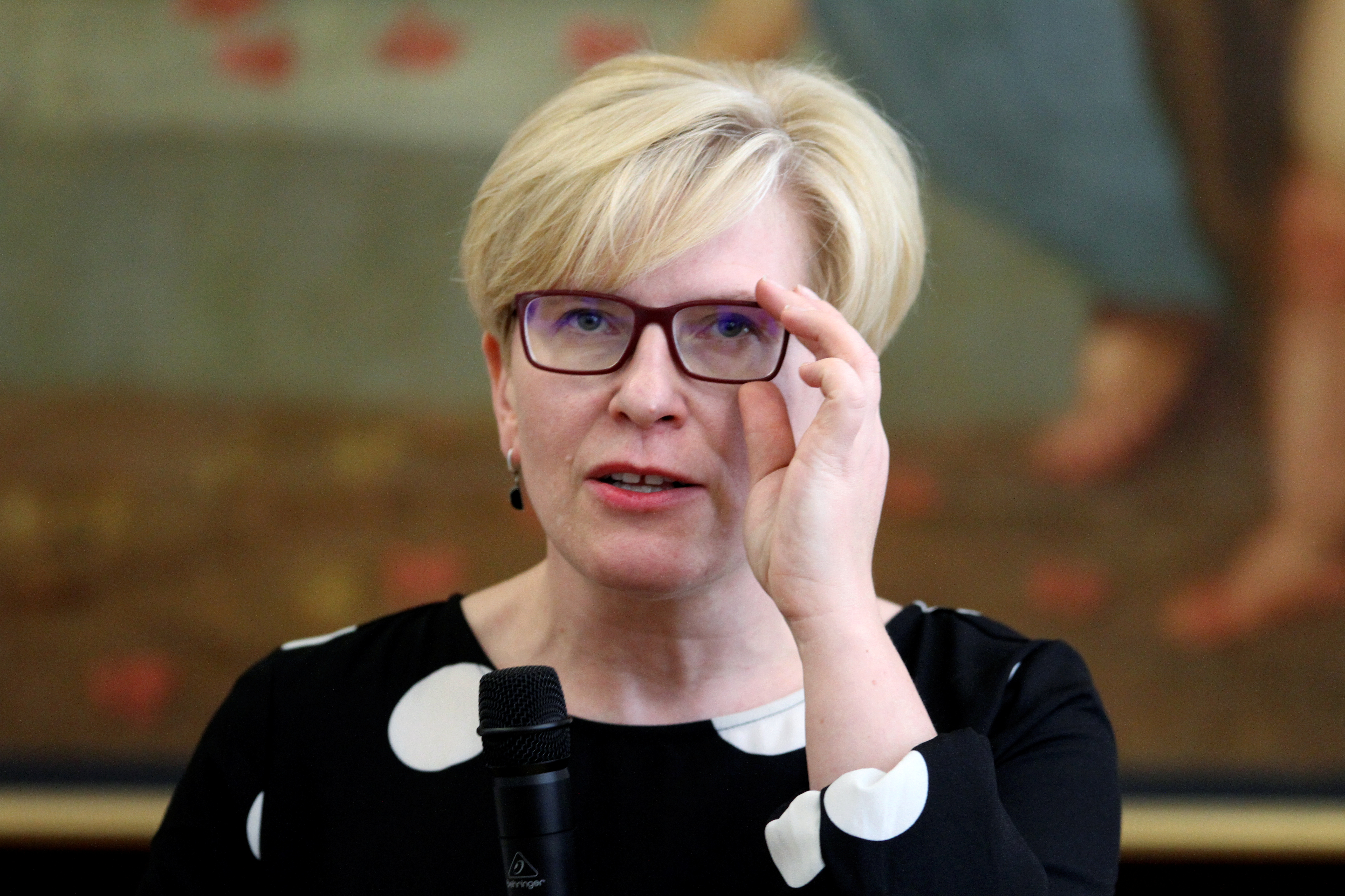 Ingrida Simonite
epa07547394 Lithuanian presidential candidate Ingrida Simonyte during a meeting with voters in Telsiai, Lithuania, 04 May 2019. Presidential elections in Lithuania are held on 12 May 2019.  EPA-EFE/Valda Kalnina