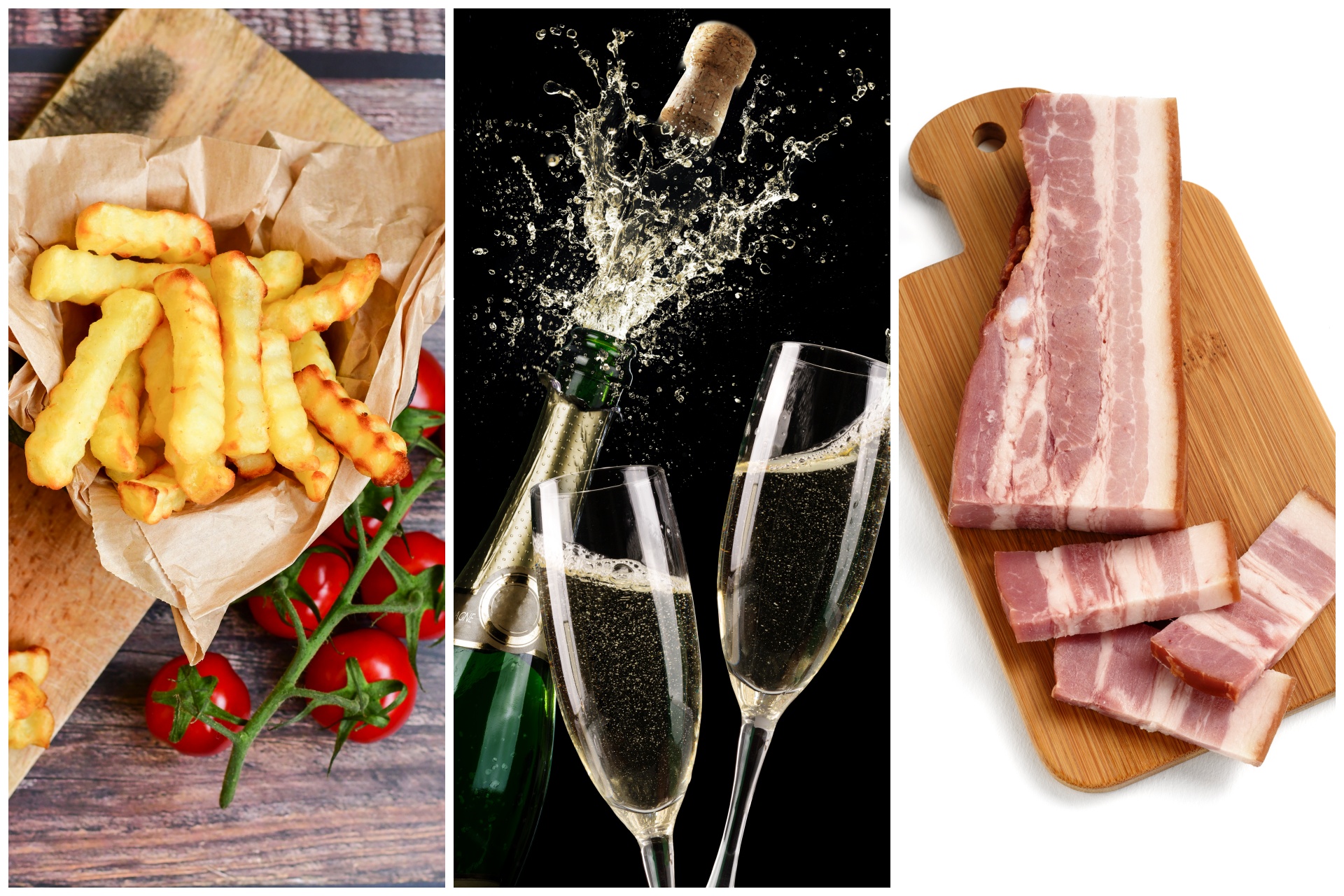 šampanjac, pomfrit,slaninica kombo