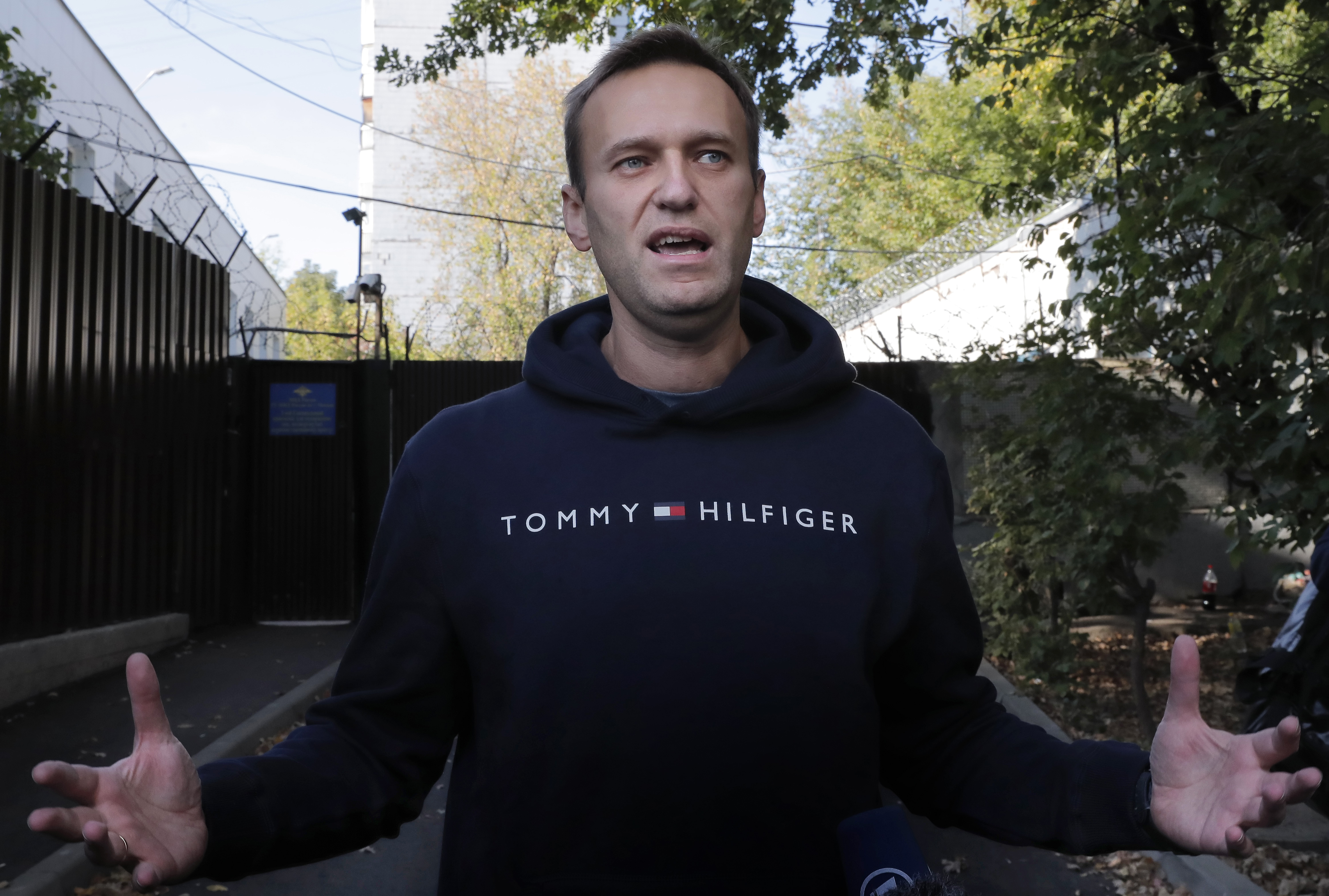 Russian opposition politician Alexei Navalny leaves a prison