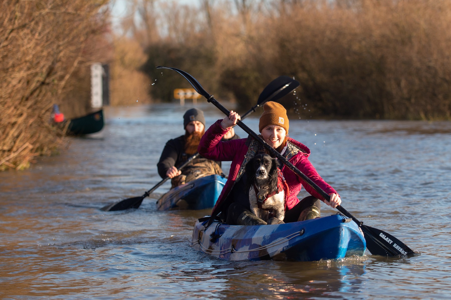People kayak along the flooded A1101 in Welney, Norfolk.,Image: 578990861, License: Rights-managed, Restrictions: , Model Release: no, Credit line: Joe Giddens / PA Images / Profimedia