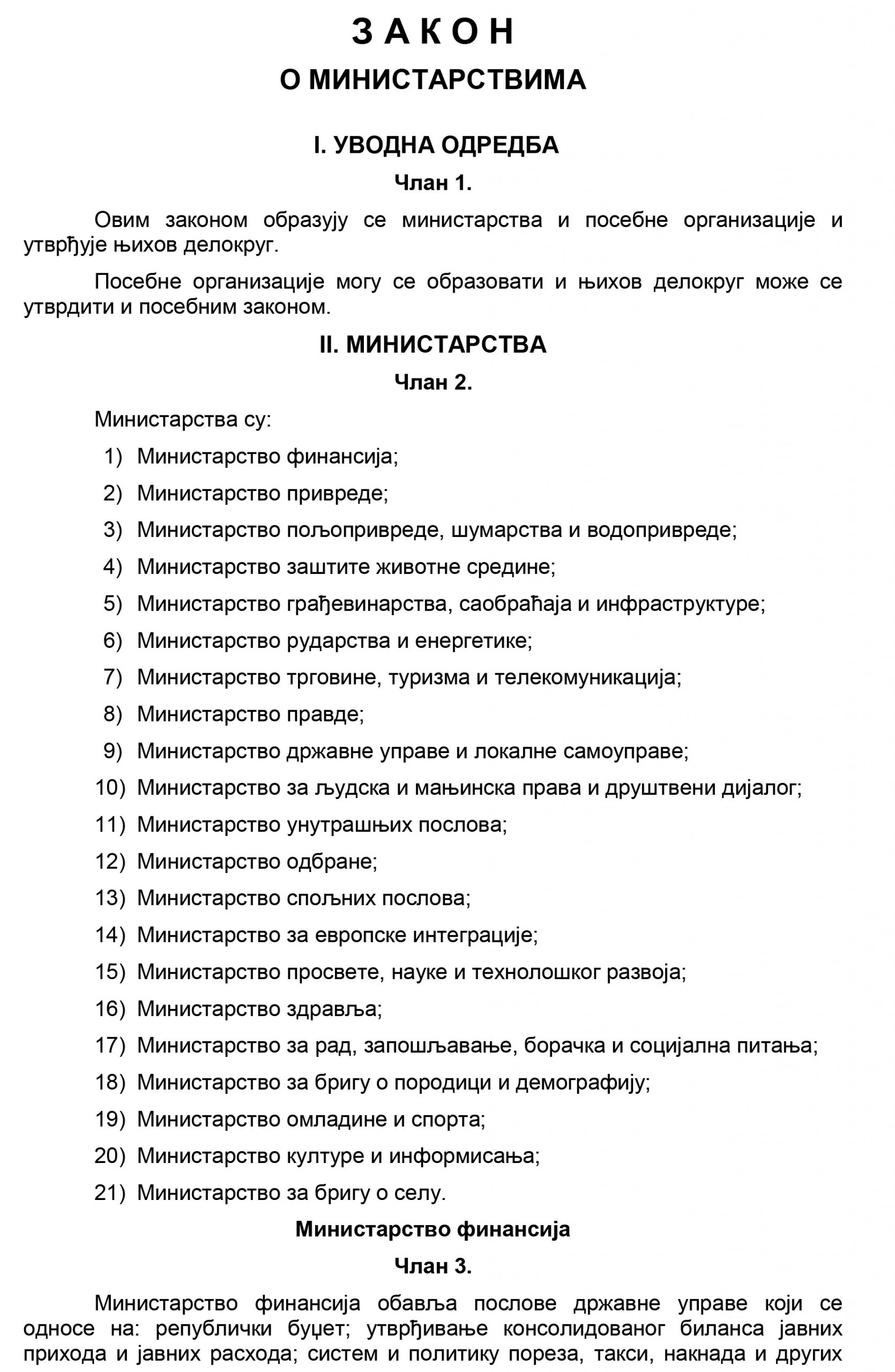 Zakon o ministarstvima