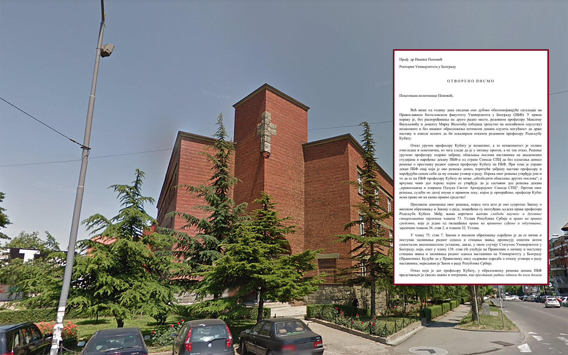 Bogoslovski fakultet, Bogoslovija, otvoreno pismo, Kubat Foto: Google maps