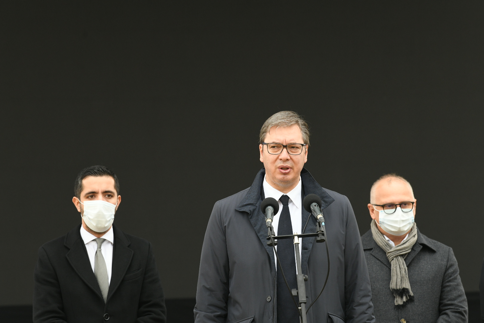 Beograd, 13.11.2020. Batajnica, Kamen temeljac  Intermodalni terminal, suva luka, drumsko-železnički čvor, Tomislav Momirović, Aleksandar Vučić, Goran Vesić Foto: Vesna Lalić/Nova.rs