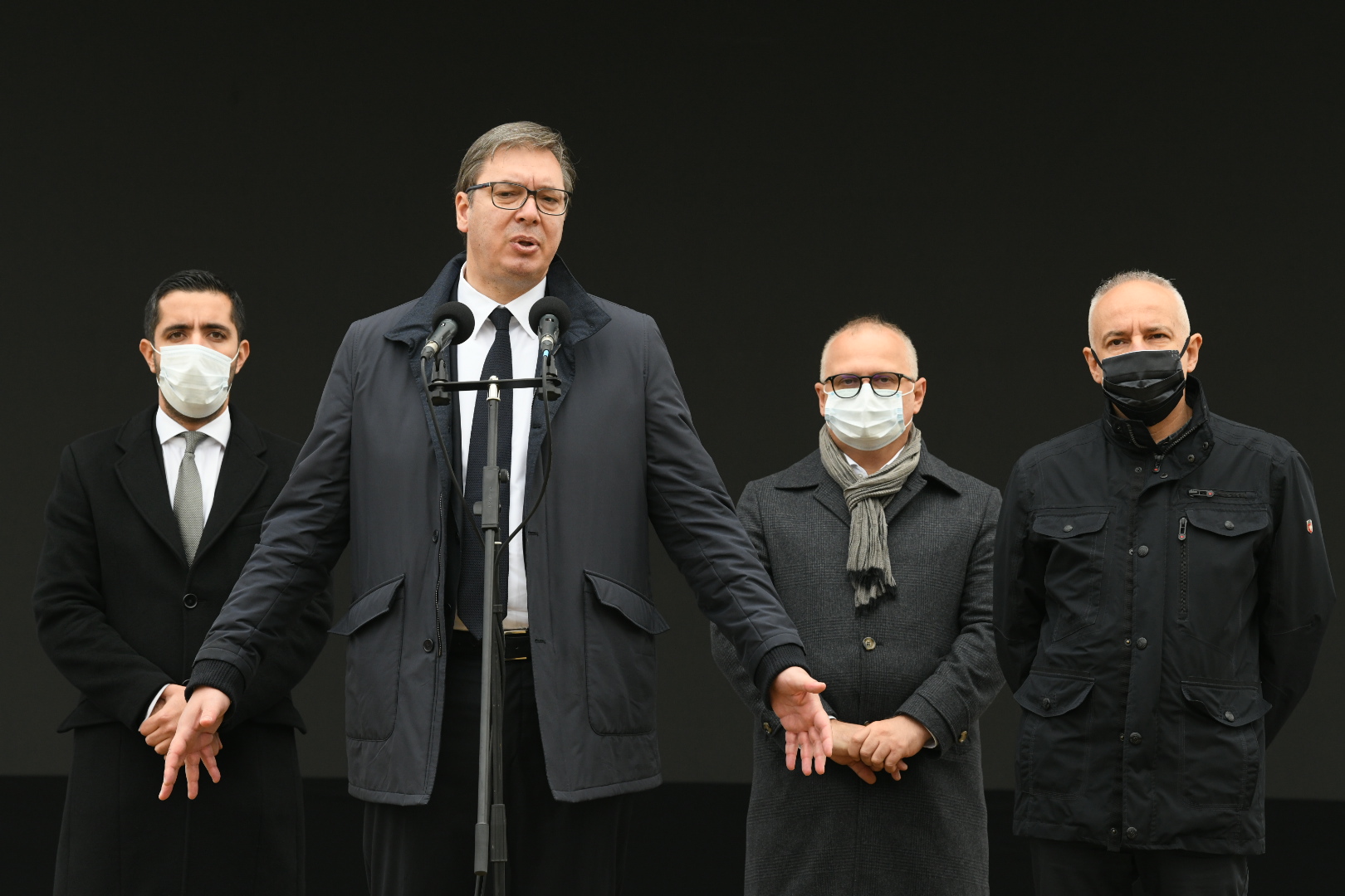 Beograd, 13.11.2020. Batajnica, Kamen temeljac  Intermodalni terminal, suva luka, drumsko-železnički čvor, Tomislav Momirović, Aleksandar Vučić, Goran Vesić, Zoran Radojičić Foto: Vesna Lalić/Nova.rs