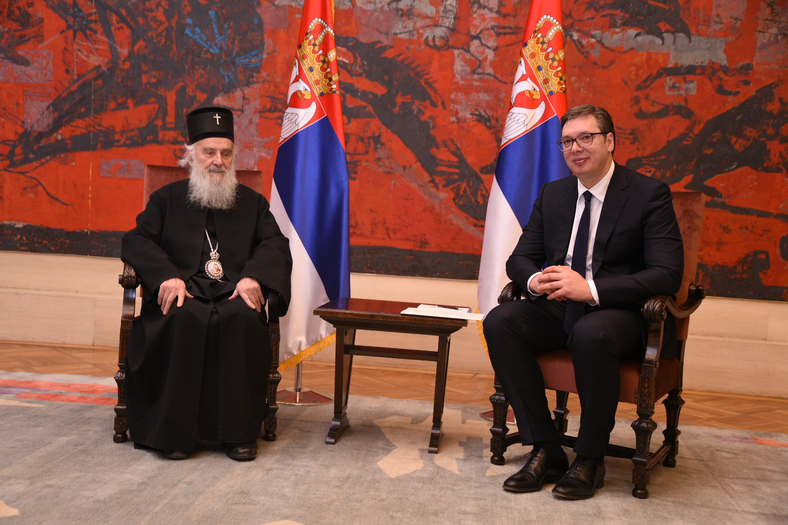 Beograd 15.03.2020. Patrijarh srpski Irinej, Aleksandar Vučić Foto: Dragan Mujan/Nova.rs