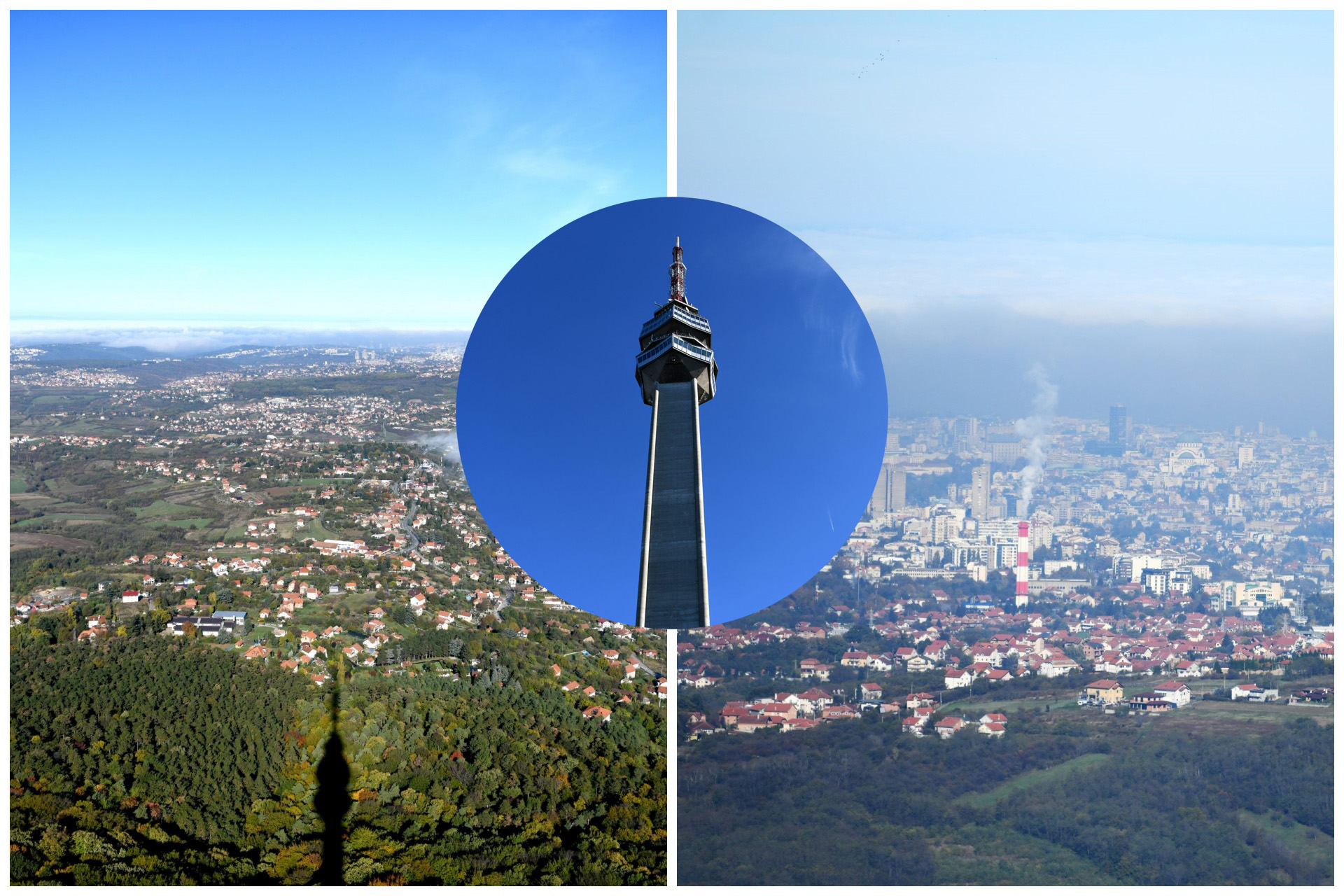 Pogled sa avalskog tornja, Beograd zagađenje, Šumadija čisto