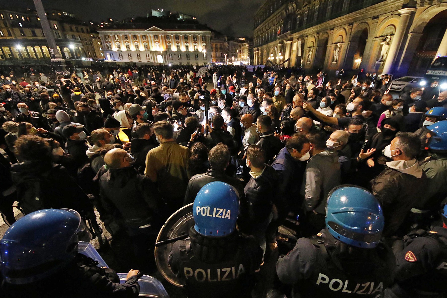 Italy, Naples: Demonstration over new COVID 19 restrictions of Giuseppe Conte government / Piazza Plebiscito