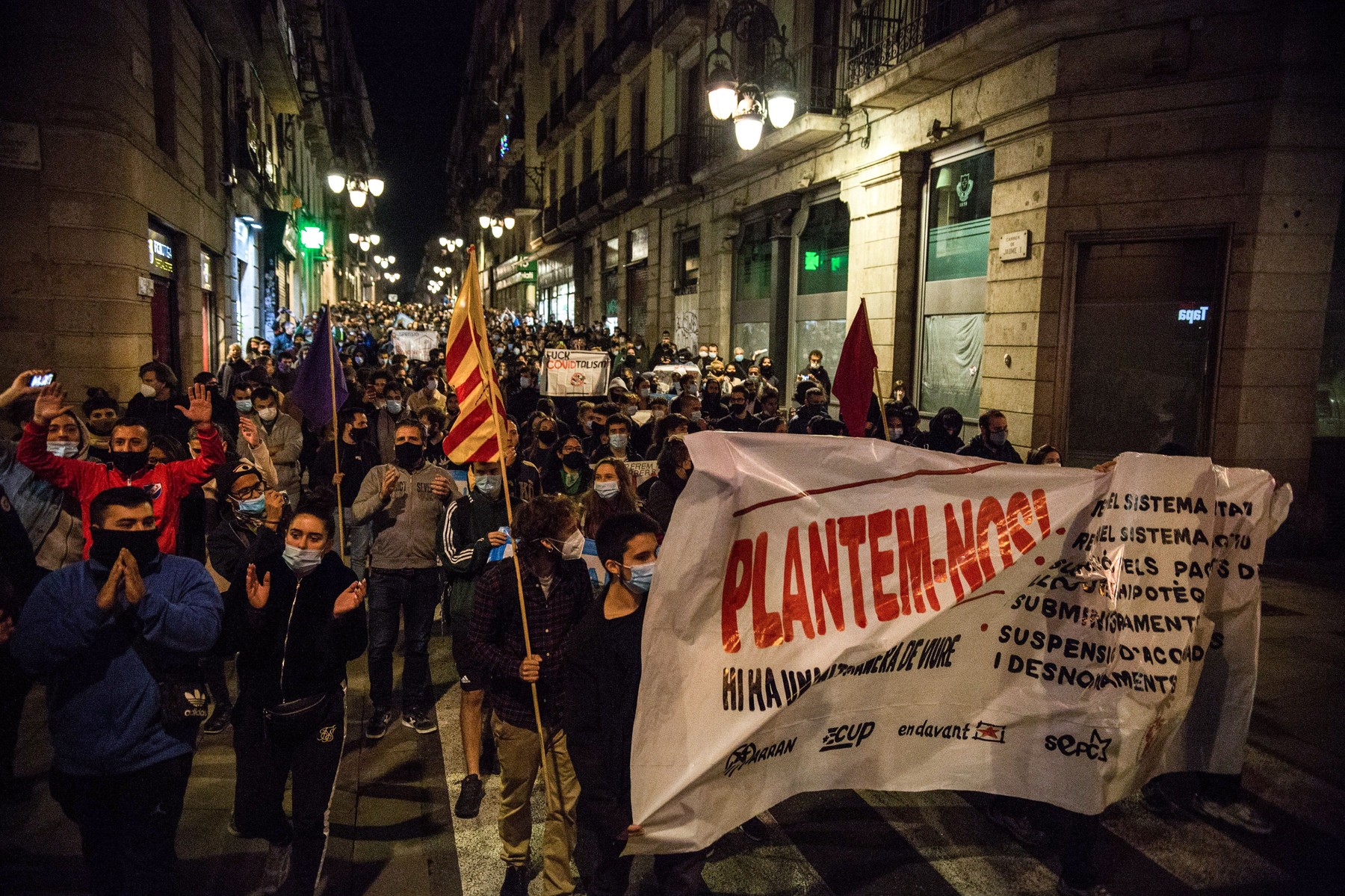 Demonstration against Curfew in Barcelona, Spain - 26 Oct 2020
