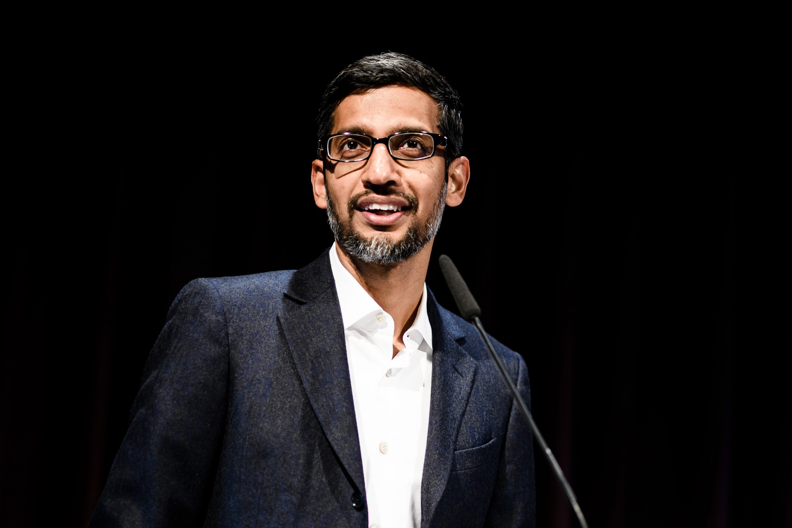 epa07309448 Google Chief Executive Officer Sundar Pichai speaks during a press conference on the new Google office in Berlin, Germany, 22 January 2019. Google sets up a new office in the center of Berlin.  EPA-EFE/CLEMENS BILAN