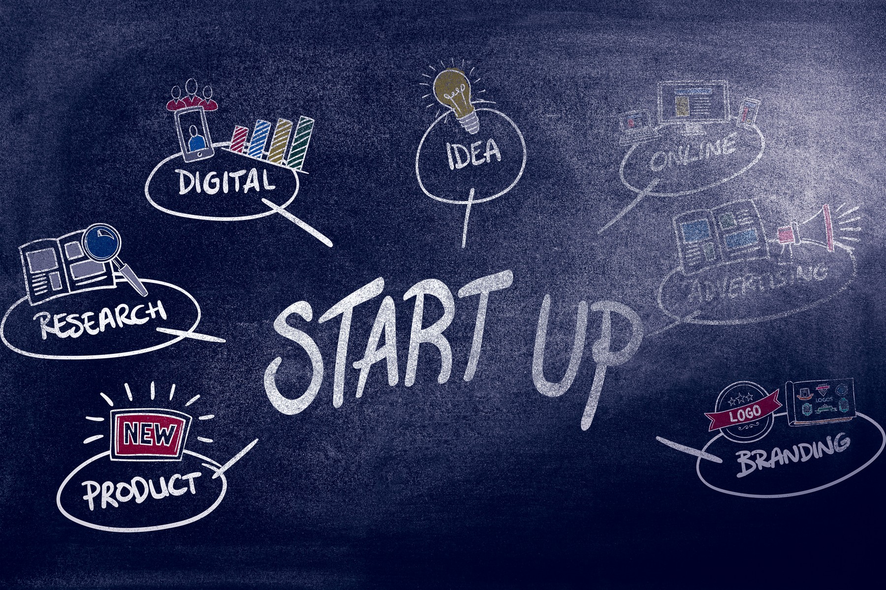 start up doodle against black background,Image: 253421799, License: Royalty-free, Restrictions: , Model Release: no, Credit line: - / Wavebreak / Profimedia
