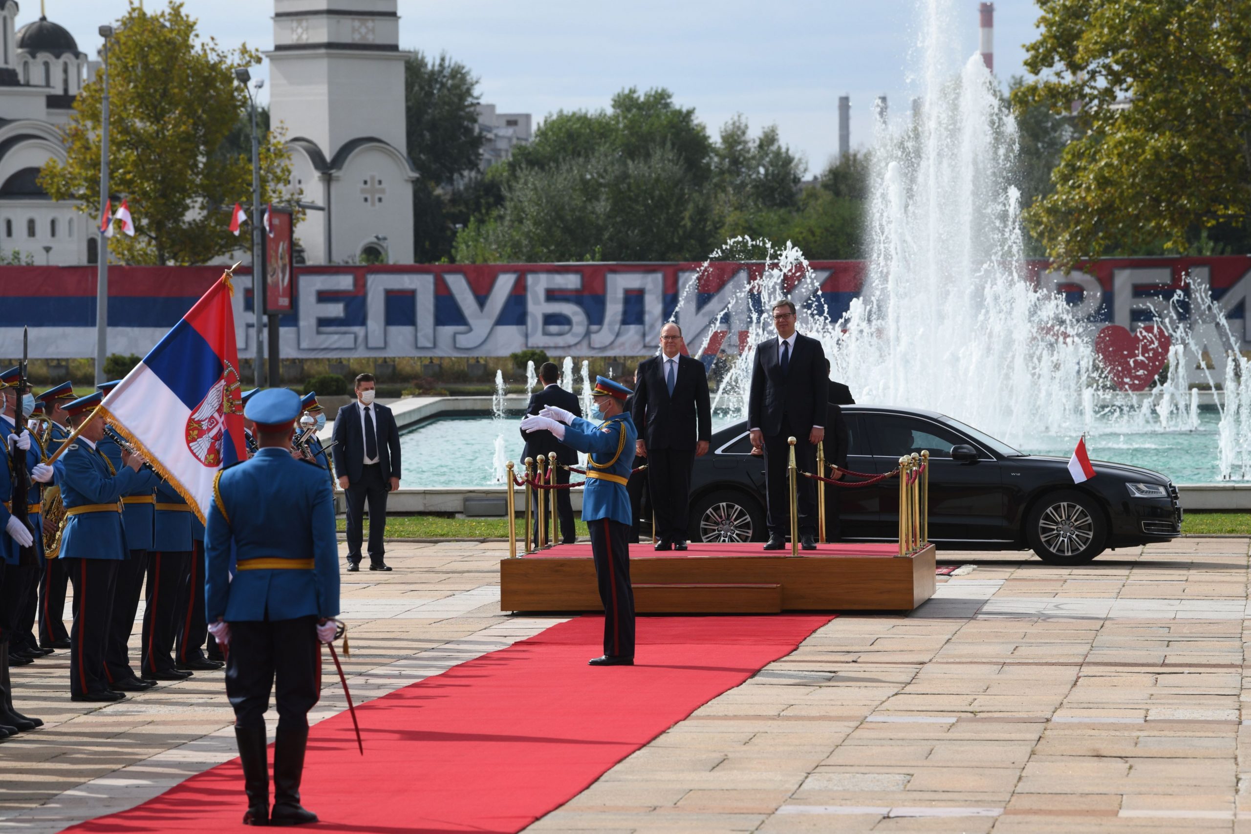 Beograd 07.10.2020. Princ Albert od Monaka, Aleksandar Vučić. Doček princa Alberta od Monaka ispred Palate Srbija, vojska, počasna garda Foto: Filip Krainčanić/Nova.rs