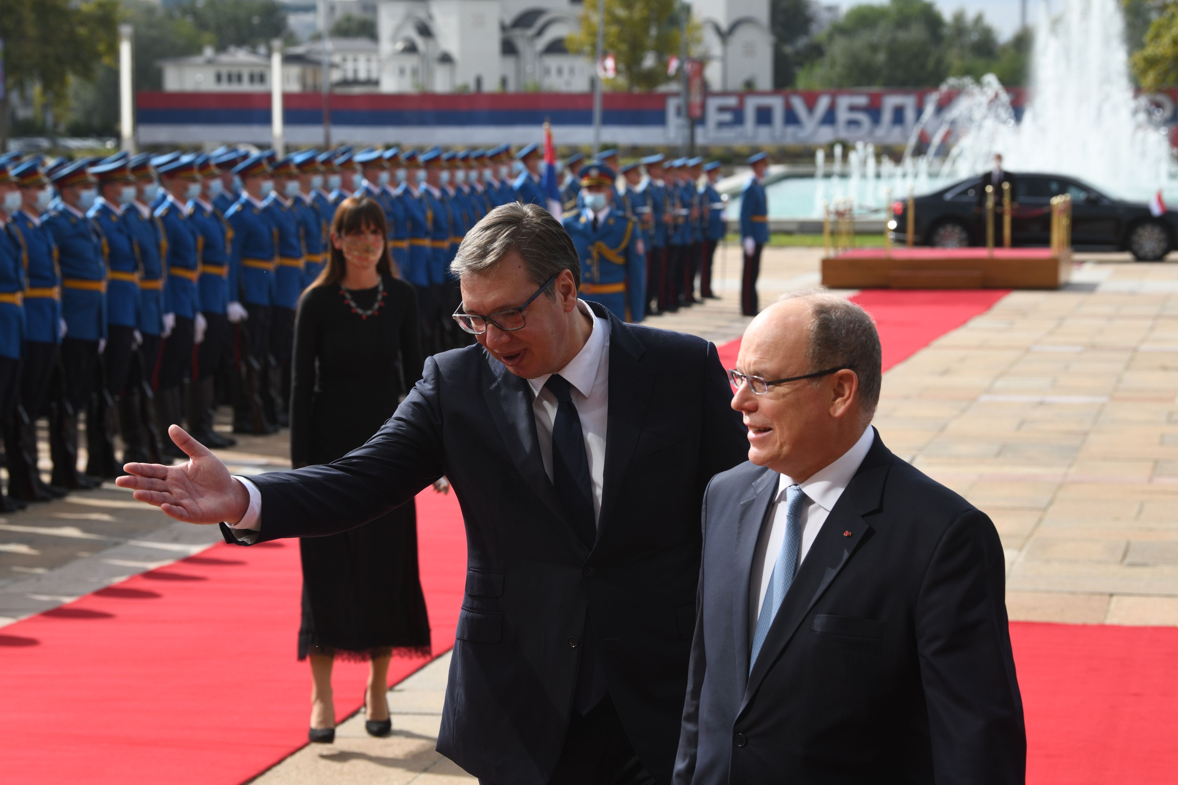 Beograd 07.10.2020. Princ Albert od Monaka, Aleksandar Vučić. Doček princa Alberta od Monaka ispred Palate Srbija, vojska, počasna garda Foto: Filip Krainčanić/Nova.rs