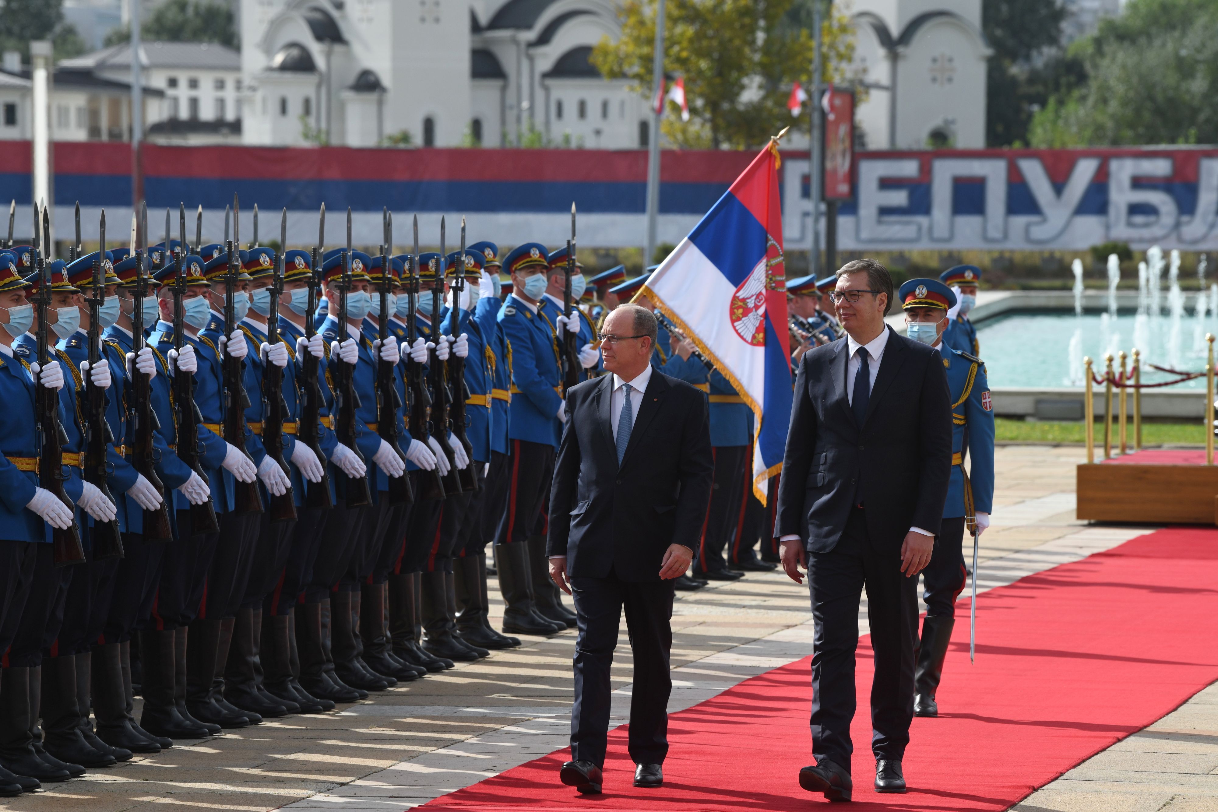 Beograd 07.10.2020. Princ Albert od Monaka, Aleksandar Vučić. Doček princa Alberta od Monaka ispred Palate Srbija, vojska, počasna garda Foto: Filip Krainčanić/Nova.rs