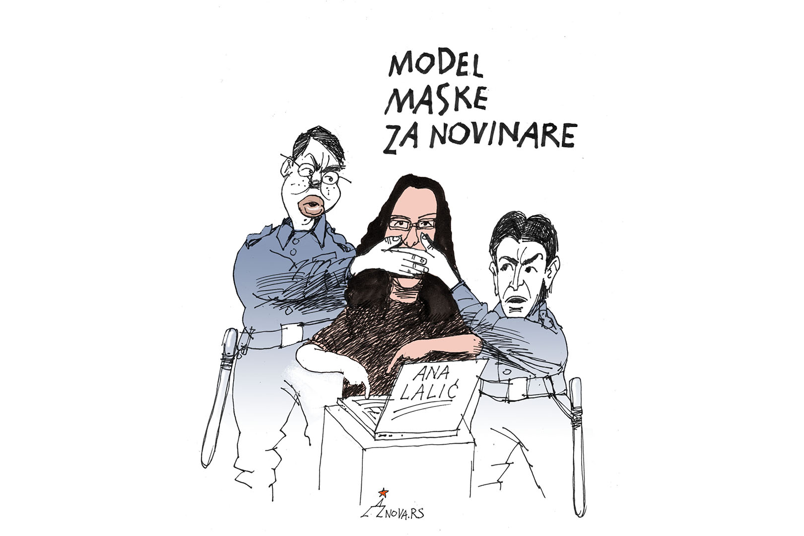 Ana Lalic, model maske za novinare, uhapsena, hapsenje, Karikatura: Dušan Petričić