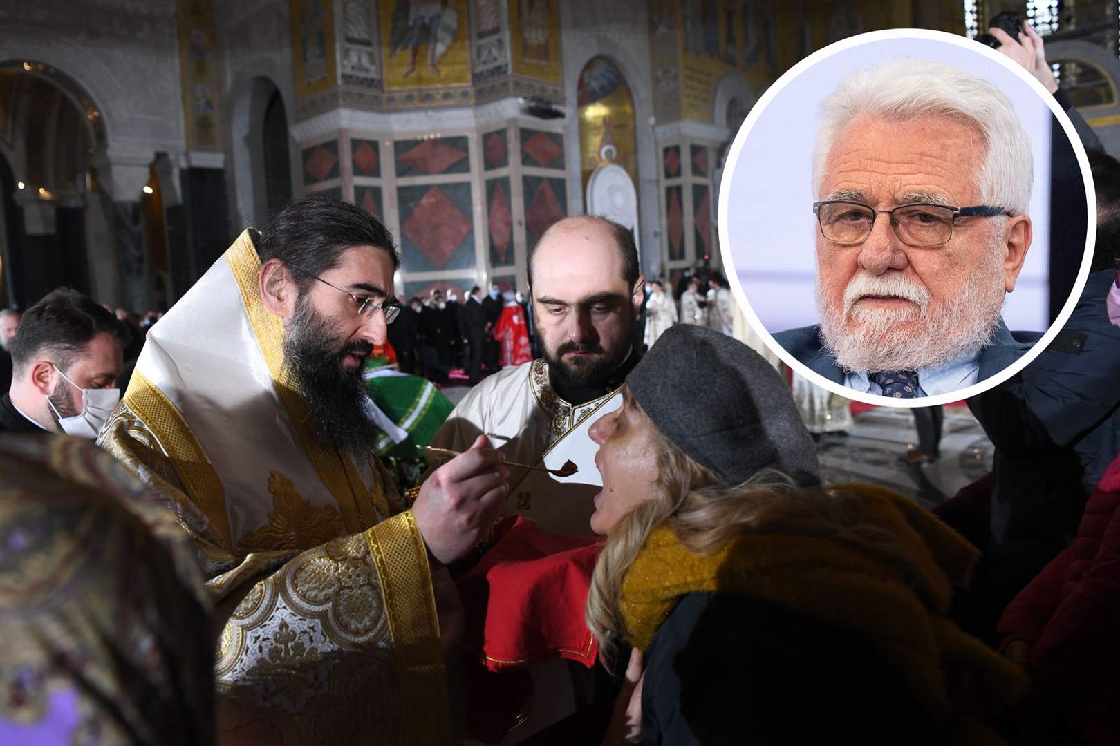Crkva, sahrana Patrijarha Irineja, kasika, jedu iz iste kasike u hramu i Zoran Radovanovic kombo