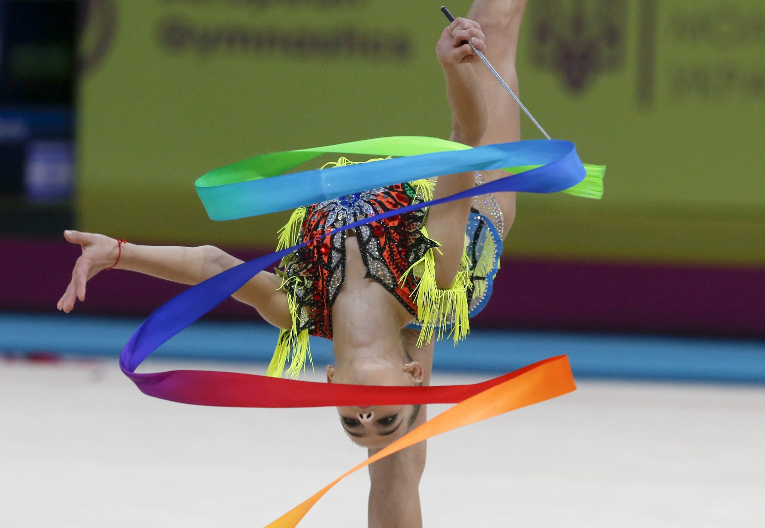 28112020 Daria Atamanov of Israel performs with the ribbon during the 36th European Rhythmic Gymnastics Championships in Kyiv, Ukraine, Saturday, Nov. 28, 2020. Athletes from 23 countries participated in the championship in Kyiv. (AP Photo/Efrem Lukatsky)