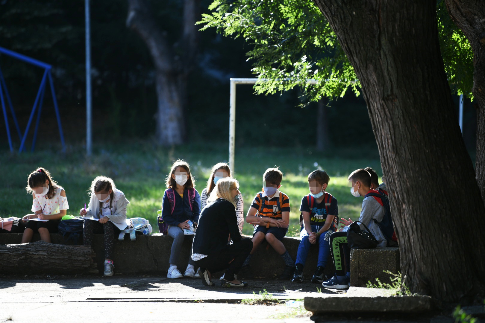 Beograd 02. septembar 2020. Osnovna skola Djuro Strugar, pocetak skolske godine, deca, djaci, ucenici, zastitna maska, mere zastite Foto:Vesna Lalić/Nova.rs