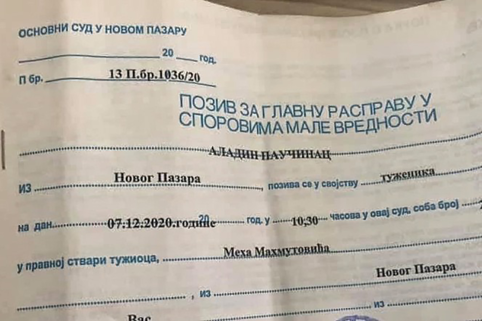 Novi Pazar, 01.10.2020. Meho Mahmutović, prijava Foto: Irfan Ličina/Nova.rs