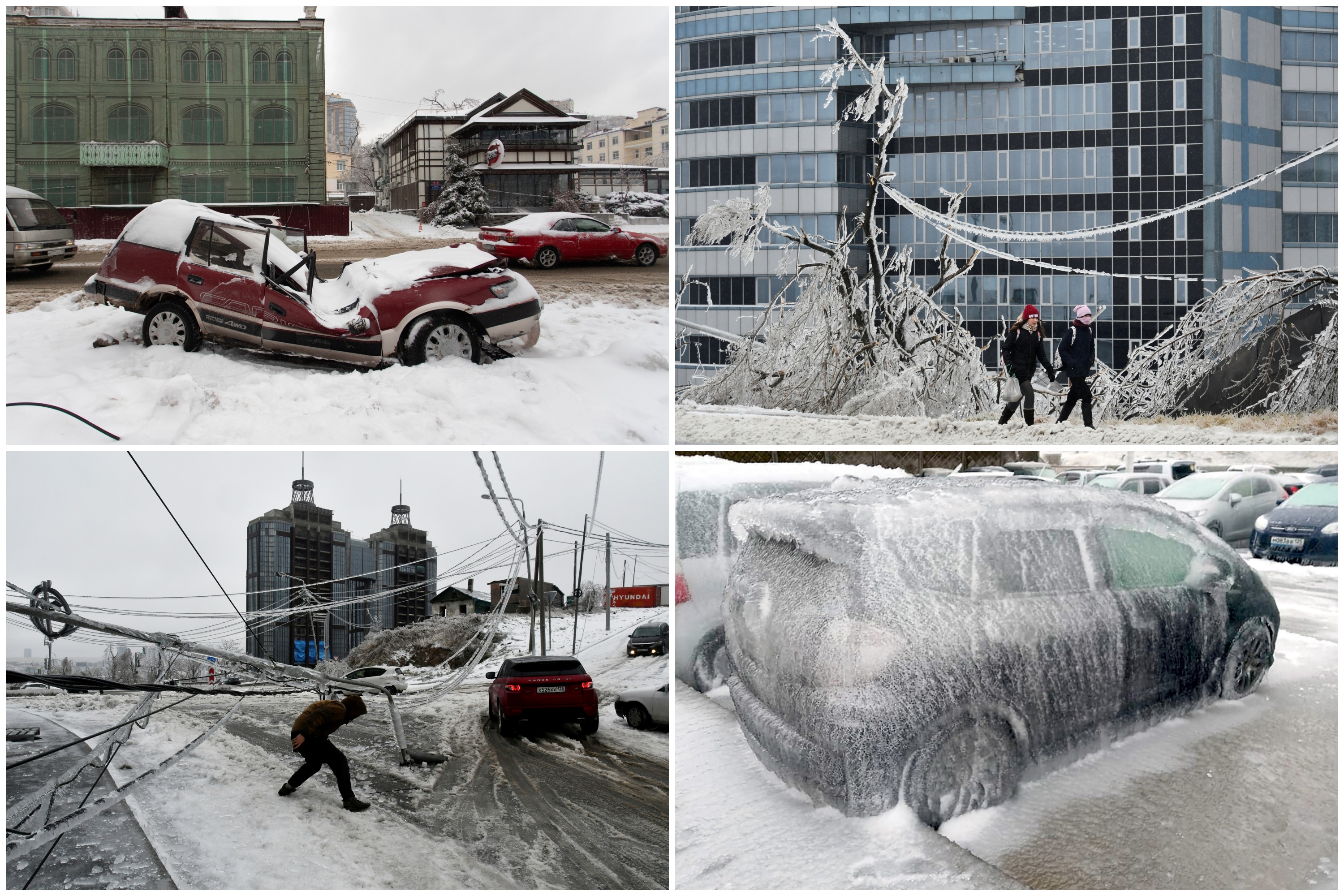 Vladivostok, ledena kiša, oluja, sneg, led kombo Foto: Ilya Averyanov / Sputnik / Pyotr Maksimov / East2West News / Profimedia / REUTERS/Yuri Maltsev