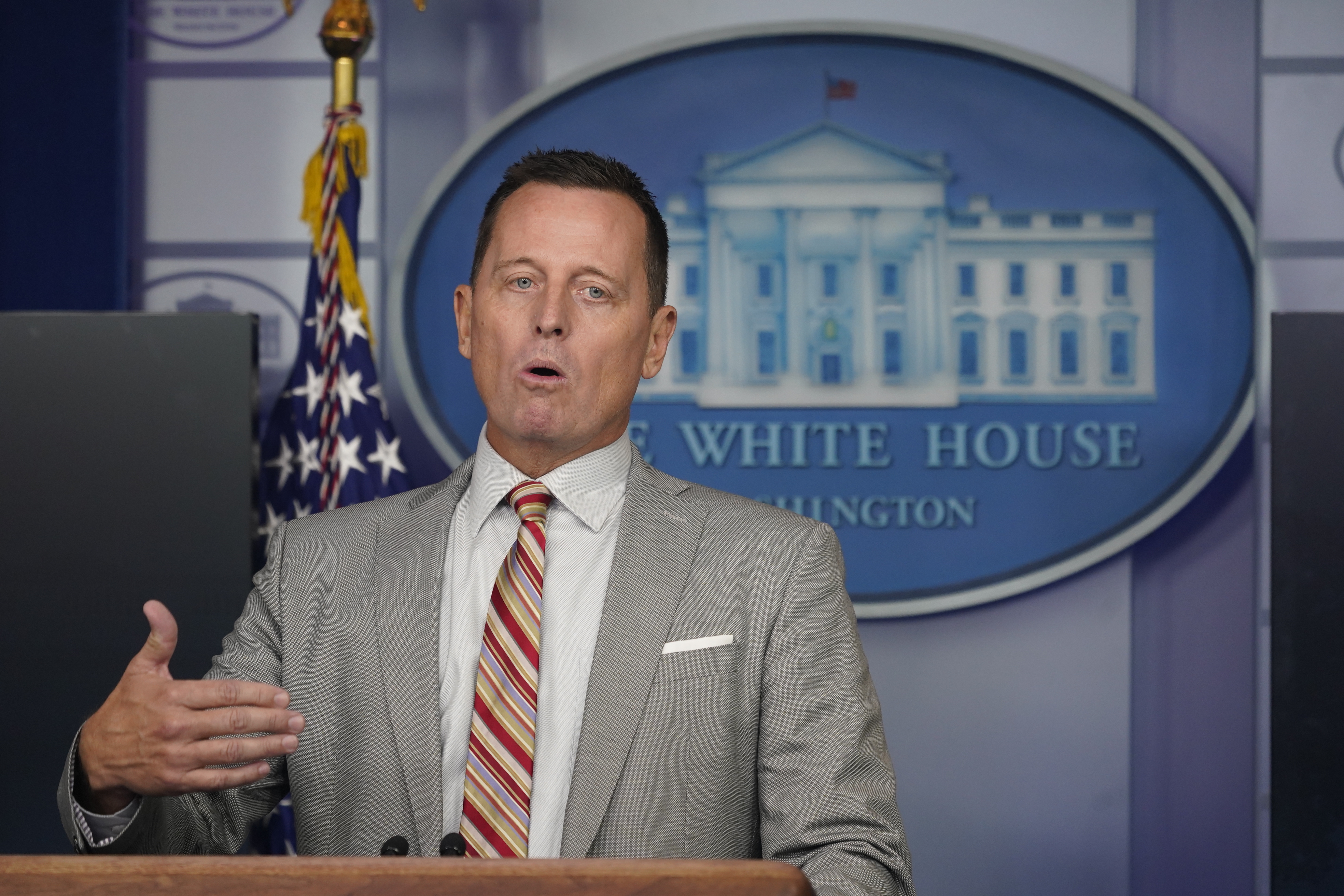 epa08647214 Advisor to the President on Serbia-Kosovo Richard Grenell speaks during a press briefing at the White House, in Washington, DC, USA, 04 September 2020.  EPA-EFE/Chris Kleponis / POOL