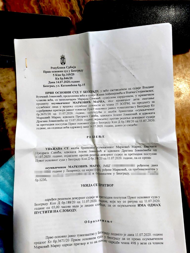 Mario Marković, rešenje iz suda