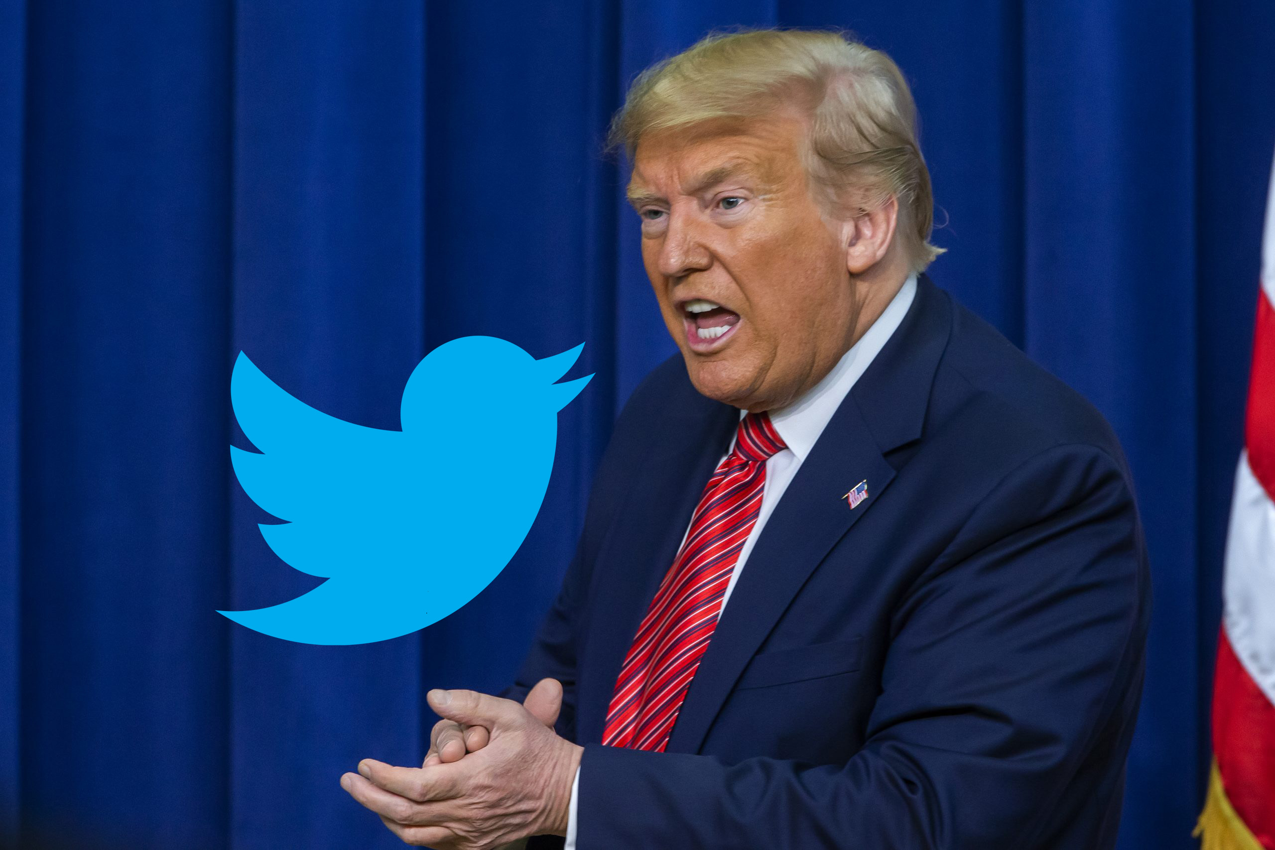 Donald Tramp, Tviter, Twitter, ptičica, kombo Foto: EPA-EFE/ERIK S. LESSER