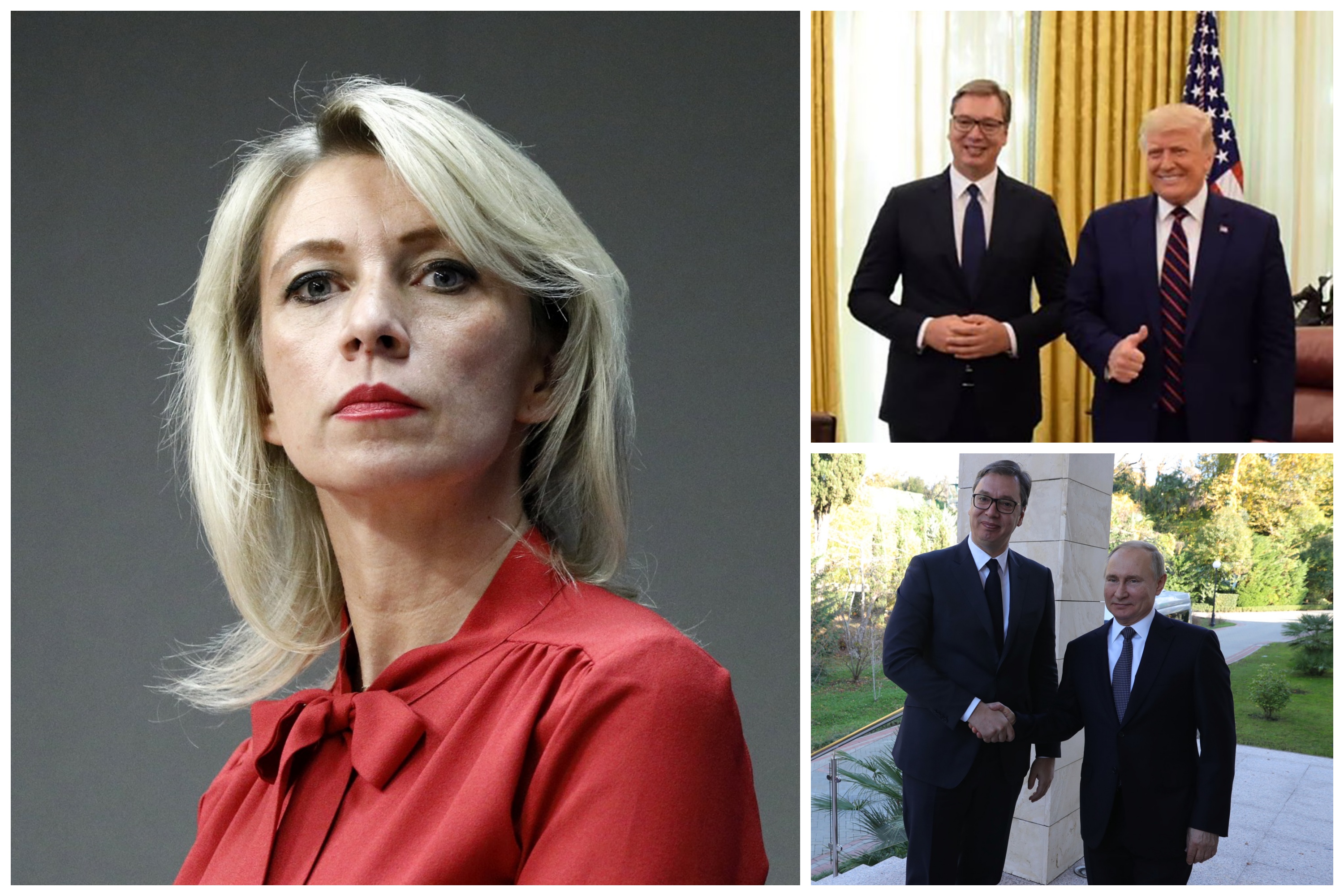 NOVO Marija Zaharova, Aleksandar Vučić, Donald Tramp, Vladimir Putin Foto: Alexander Shcherbak / TASS / Profimedia / instagram/buducnostsrbijeav/EPA-EFE/MICHAEL KLIMENTYEV / SPUTNIK