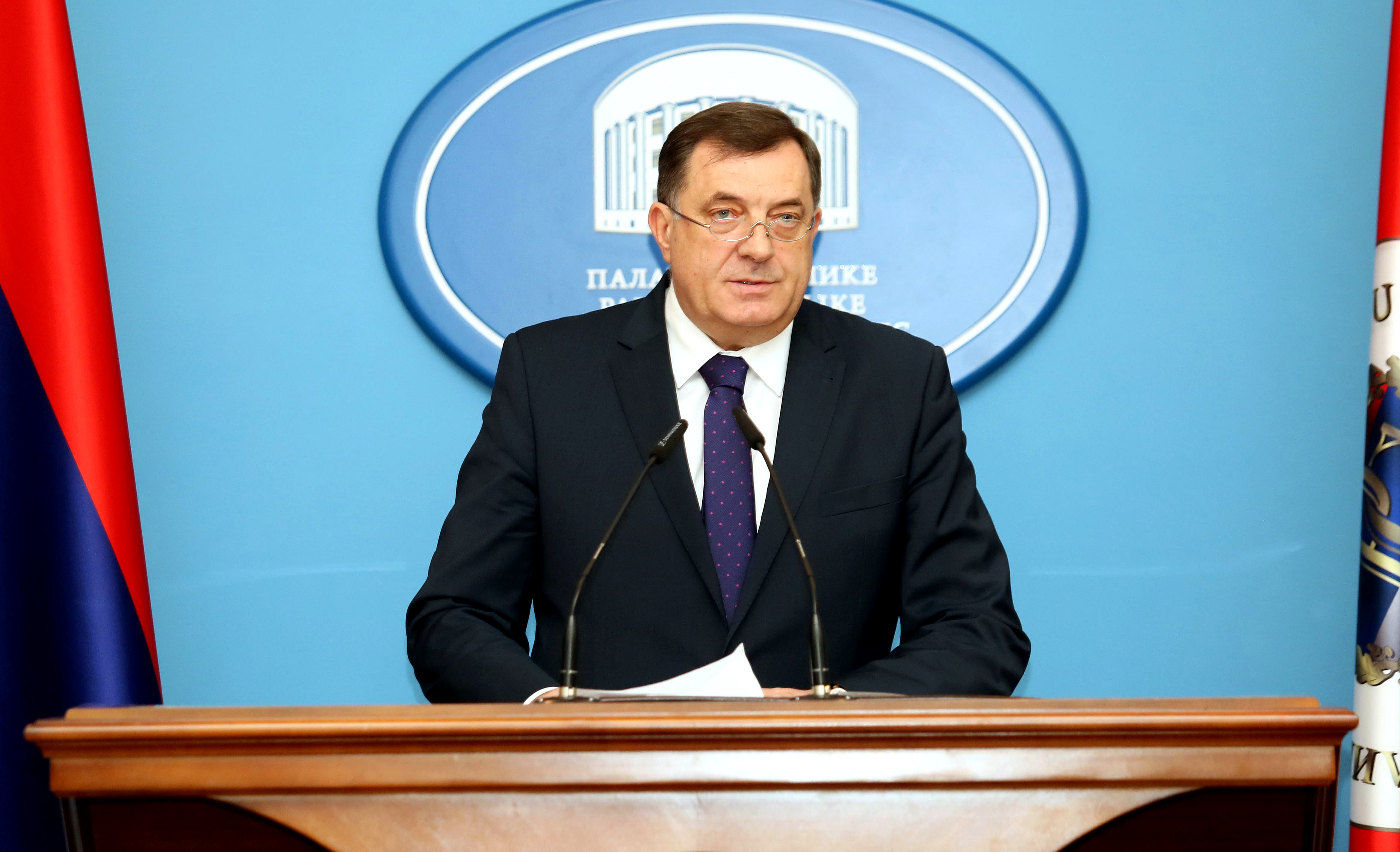 President of Bosnian autonomous Serb region press conference in Banja Luka