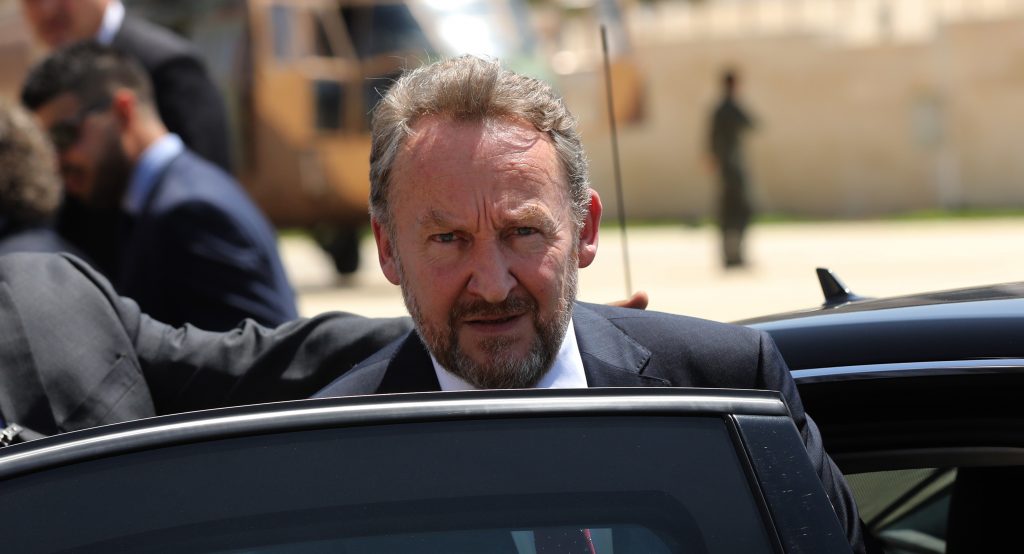 epa06980812 Chairman of the Presidency of Bosnia and Herzegovina, Bakir Izetbegović arrives in the West Bank City of Ramallah, 29 August 2018. Bakir Izetbegovic is on an official visit to the West Bank.  EPA-EFE/ALAA BADARNEH