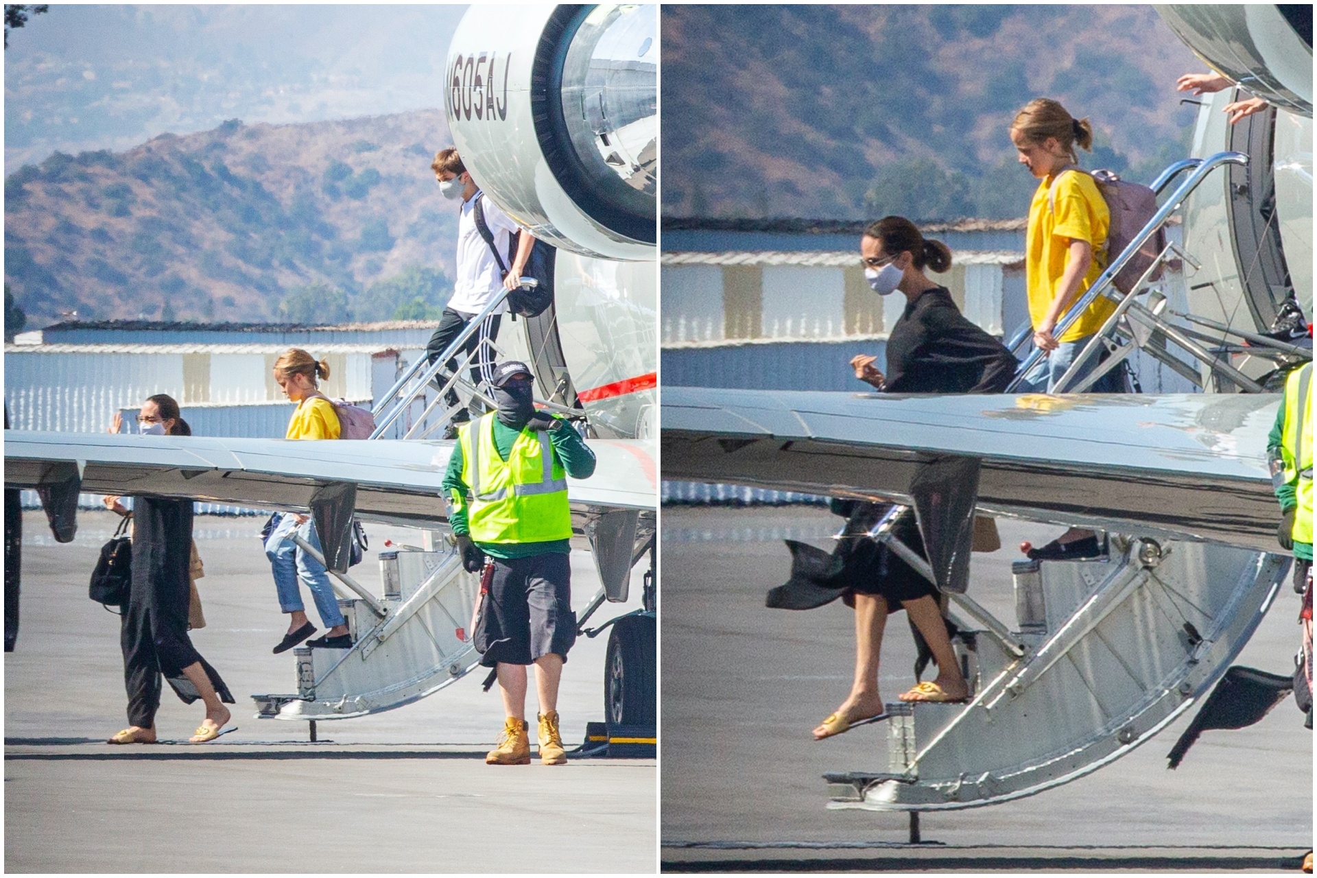 Anđlina Džoli *EXCLUSIVE* Angelina Jolie arrives on a private flight with her kids at Burbank Airport