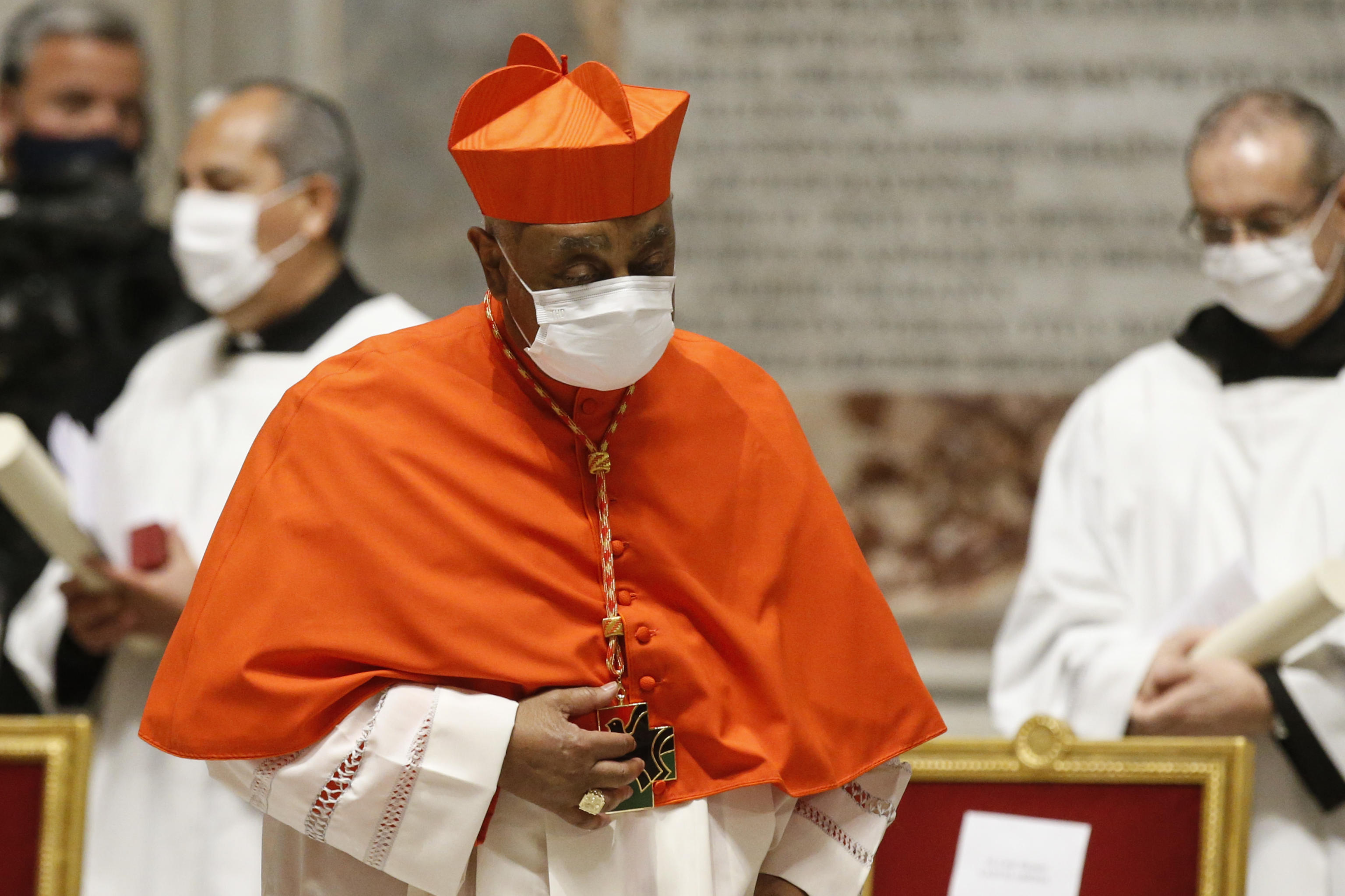 epa08849356 US new Cardinal Wilton D. Gregory, during a consistory ceremony in the Saint Peter's basilica at the Vatican, 28 November 2020. Pope Francis installed 13 new Cardinals, including the first African-American.  EPA-EFE/FABIO FRUSTACI