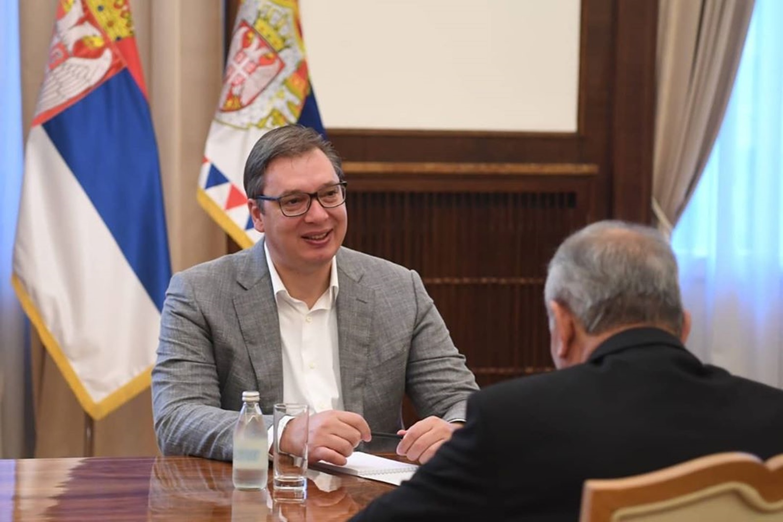 Beograd, 15. septembra 2020 - Predsednik Republike Srbije Aleksandar Vucic primio je ambasadora Palestine Muhameda Nabhana. TANJUG/ INSTAGRAM BUDUCNOSTSRBIJEAV/bs