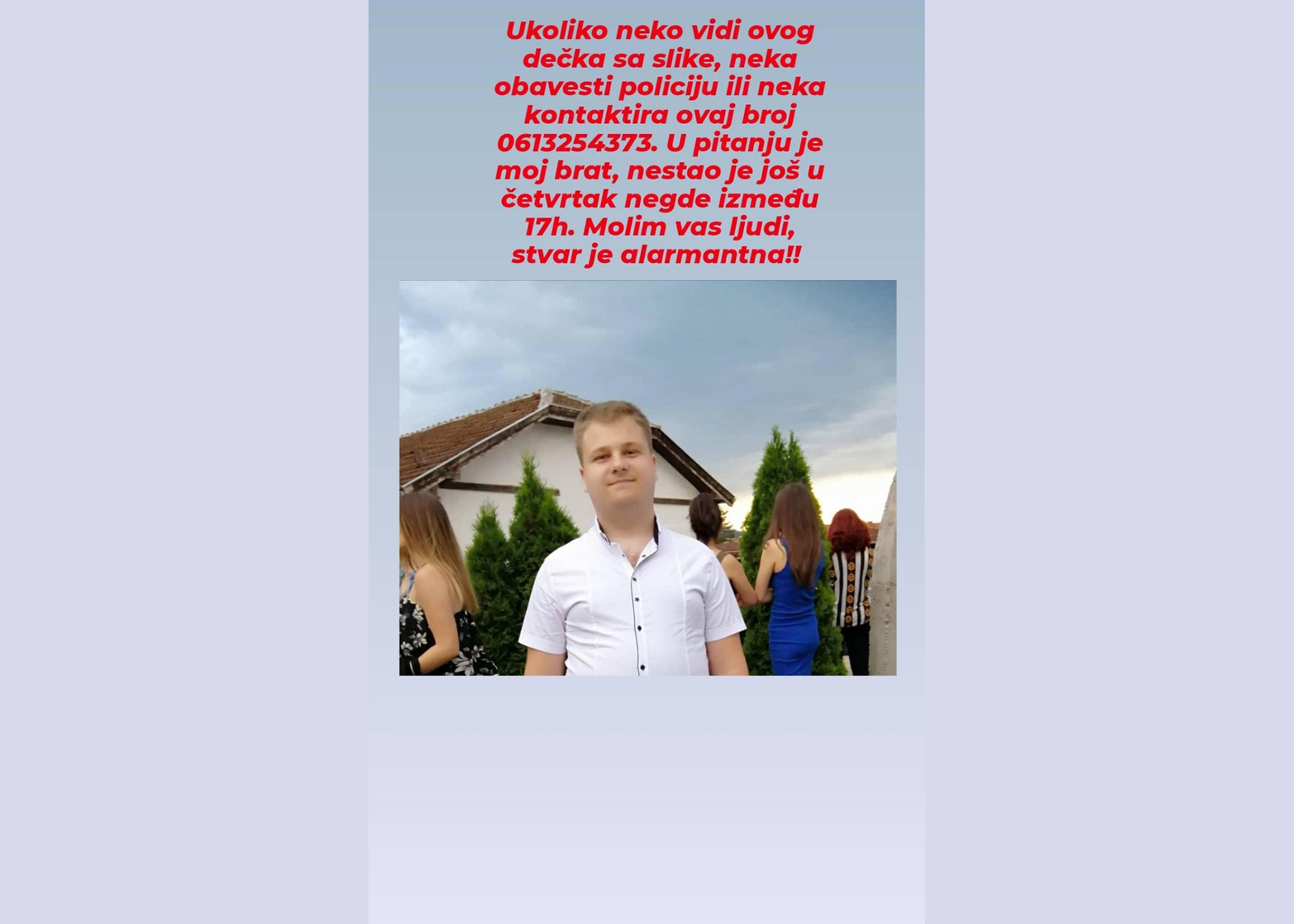 Nestali mladic David Nikolic