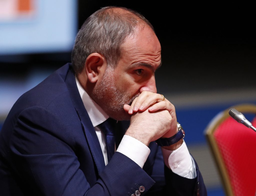epa08552274 Armenian Prime Minister Nikol Pashinyan attends an expanded meeting of the Eurasian Intergovernmental Council in Minsk, Belarus, 17 July 2020.  EPA-EFE/DMITRY ASTAKHOV / SPUTNIK / GOVERNMENT PRESS SERVICE POOL MANDATORY CREDIT